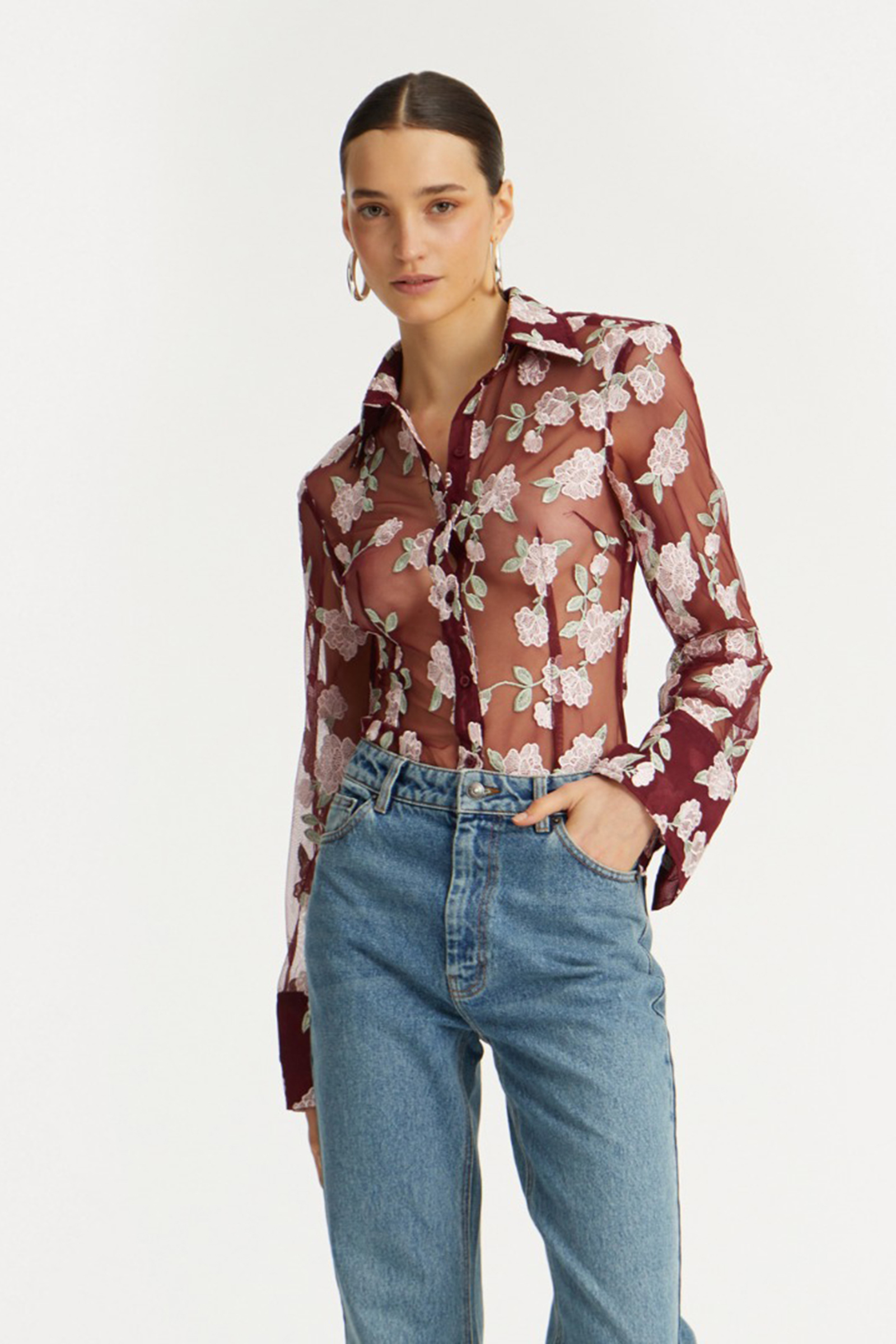 Dames blouse lange mouw rood