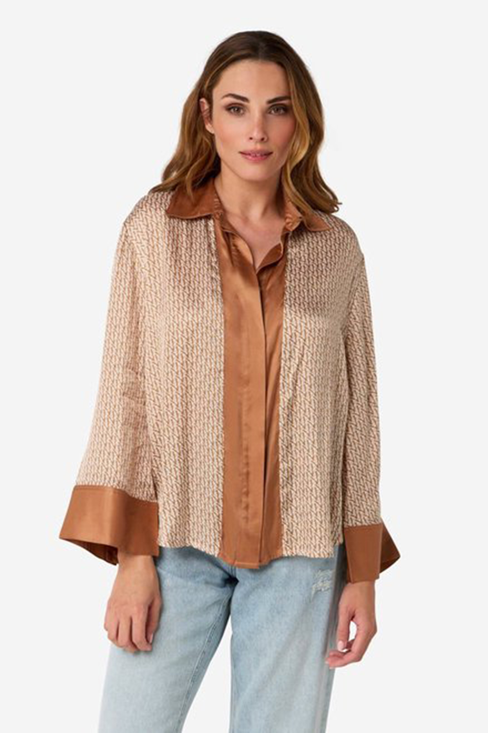 Dames blouse lange mouw bruin