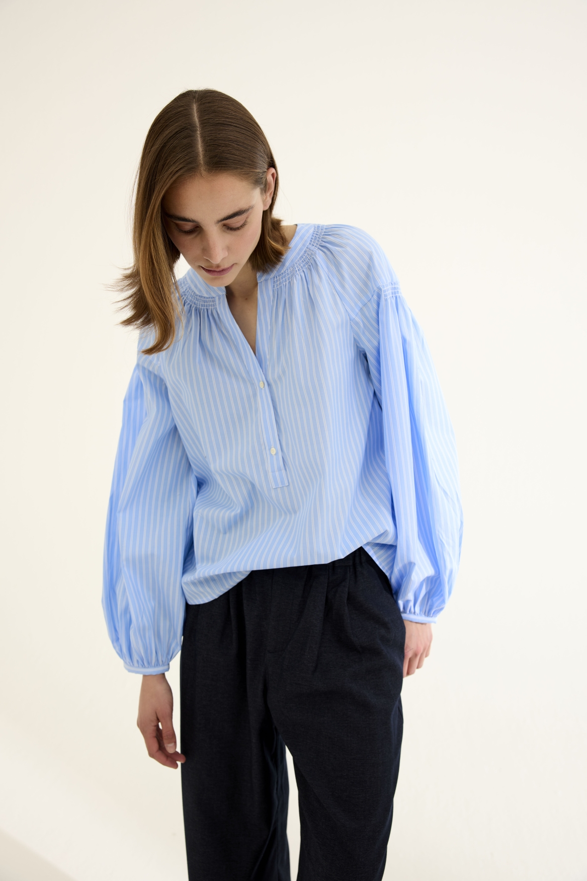 Dames blouse lange mouw blauw