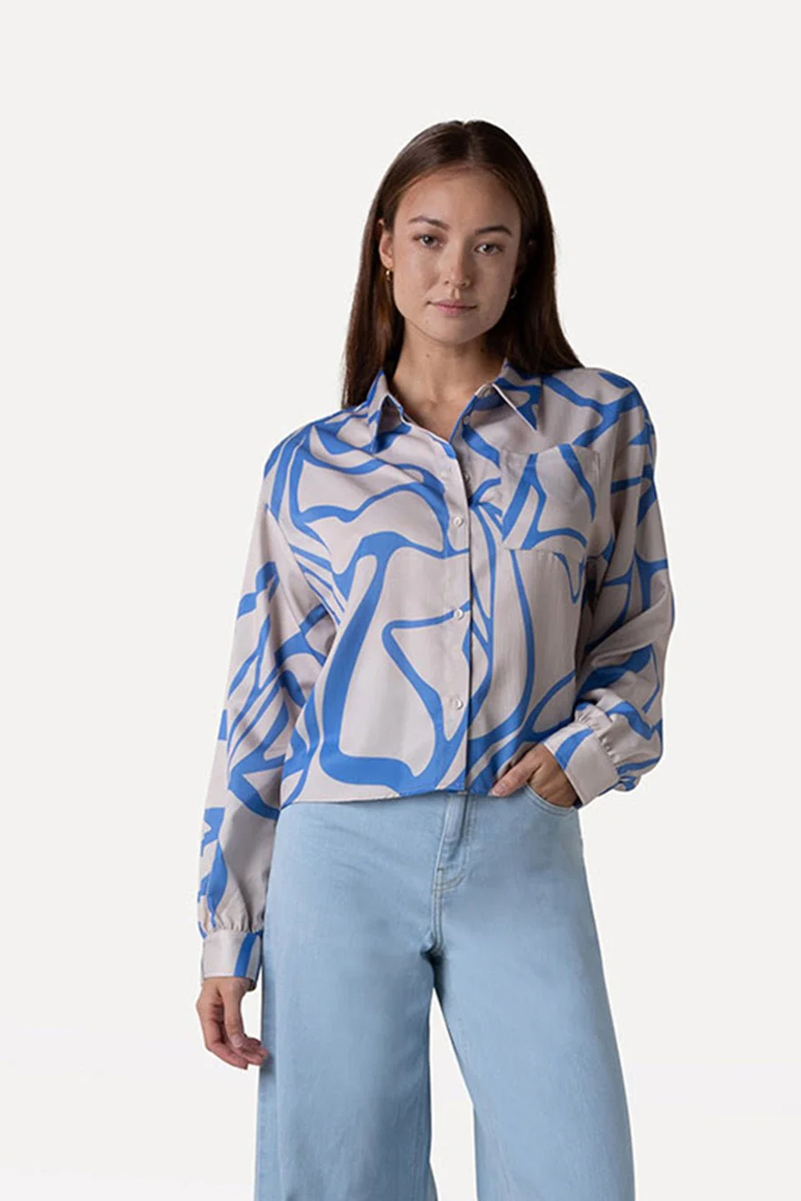 Dames blouse lange mouw blauw
