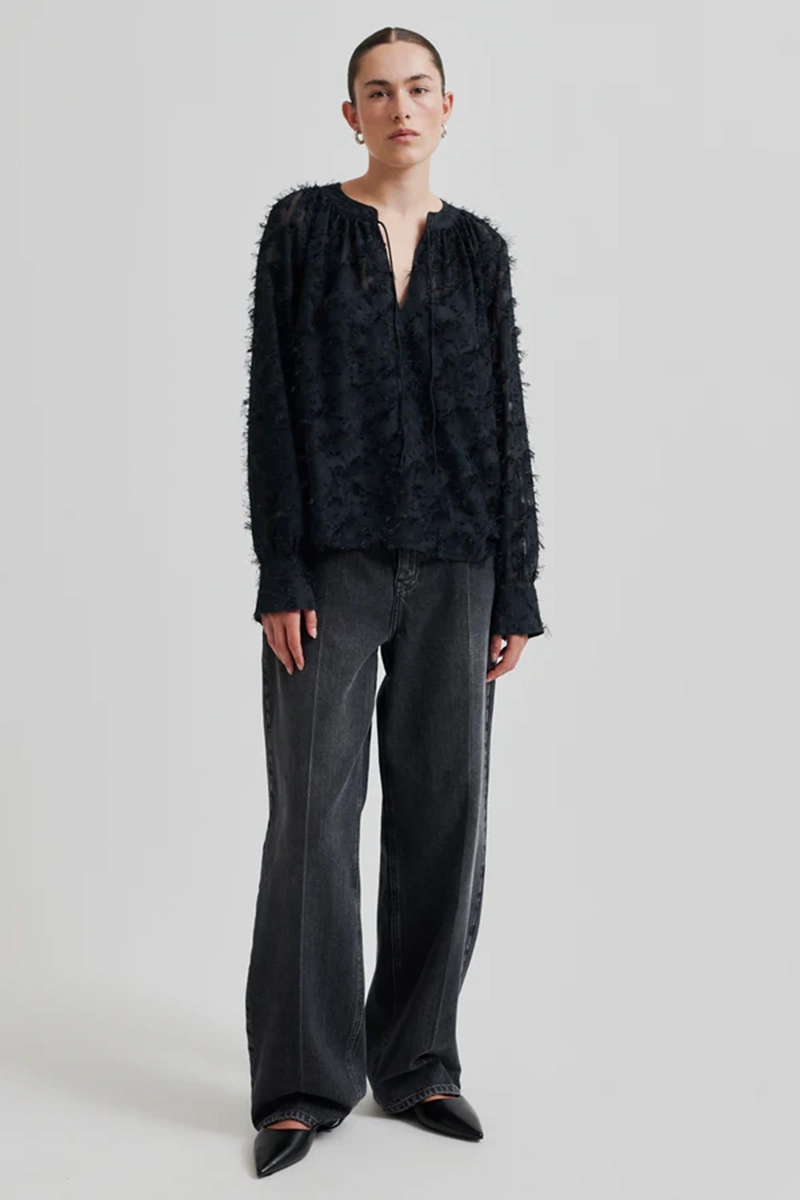 Dames blouse lange mouw blauw