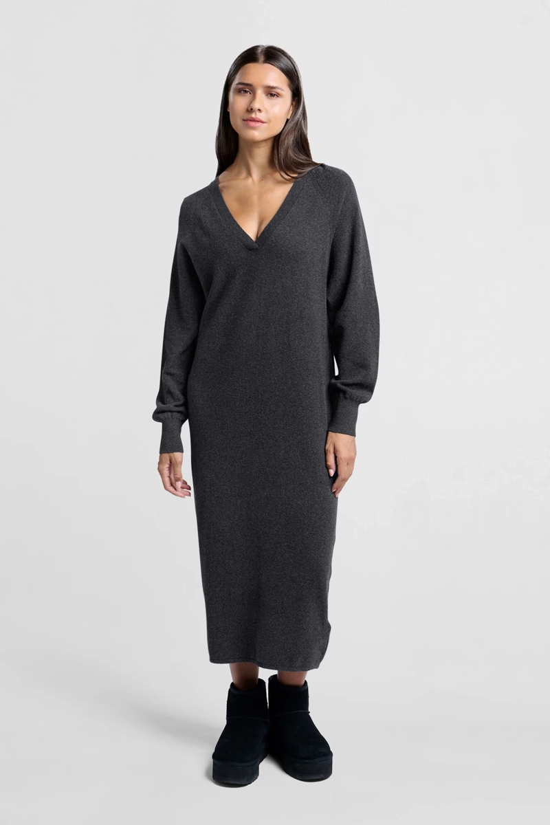 Yaya V-neck knitted dress ls ANTHRACITE MELANGE 2