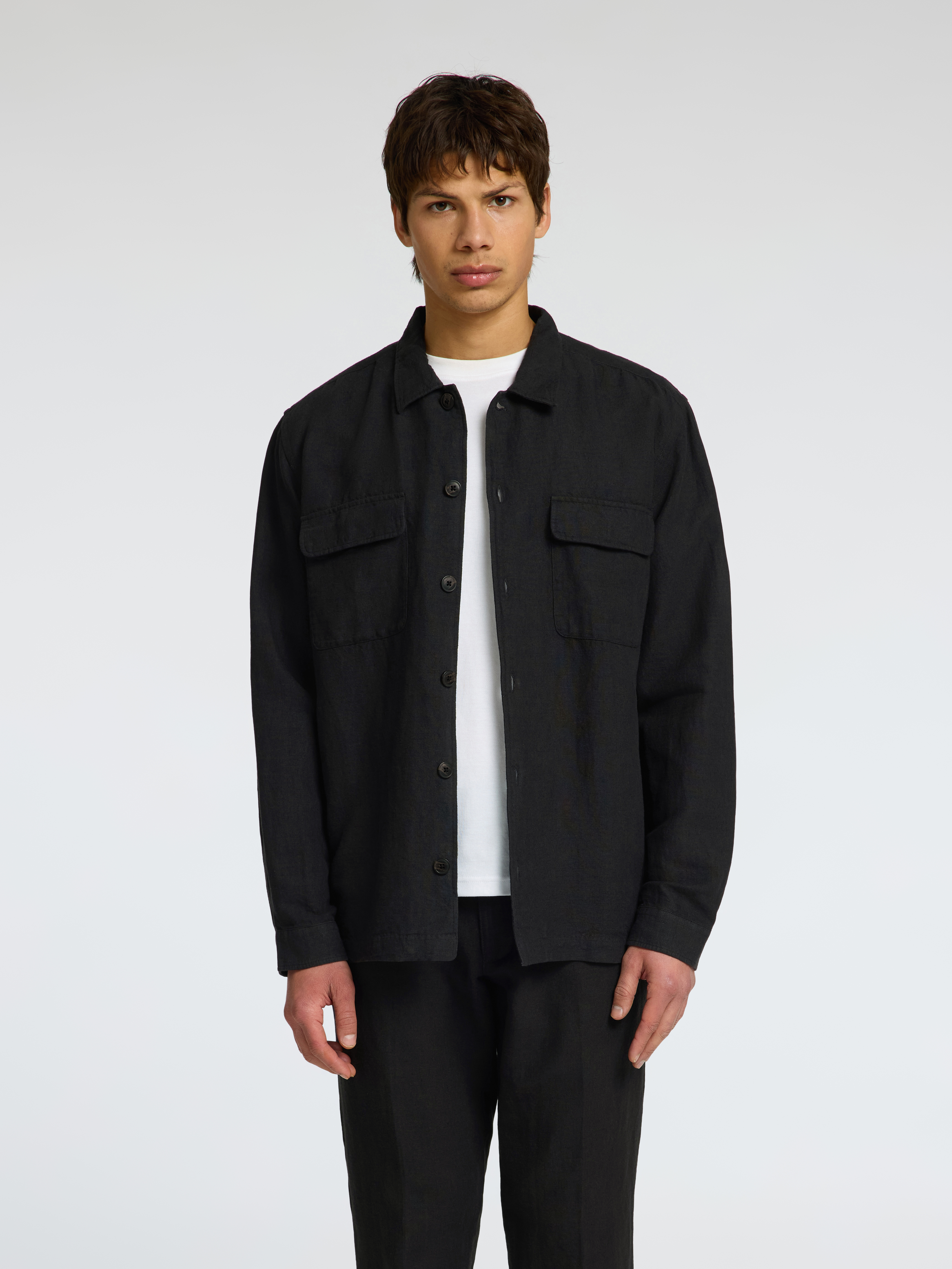 Selected SLH-LEROY LINEN BLEND OVERSHIRT LS 179099-Black 2