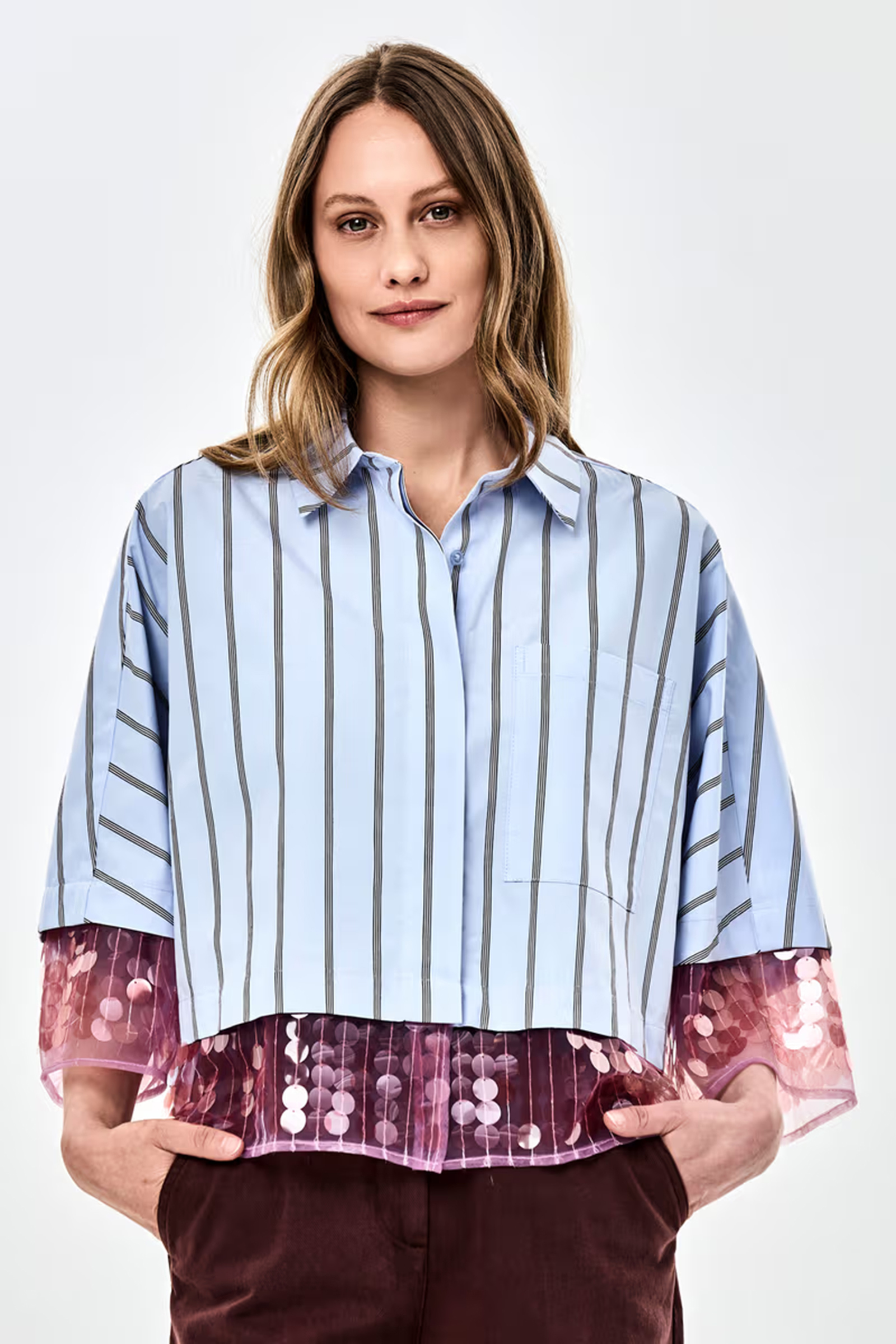 Dames blouse lange mouw blauw