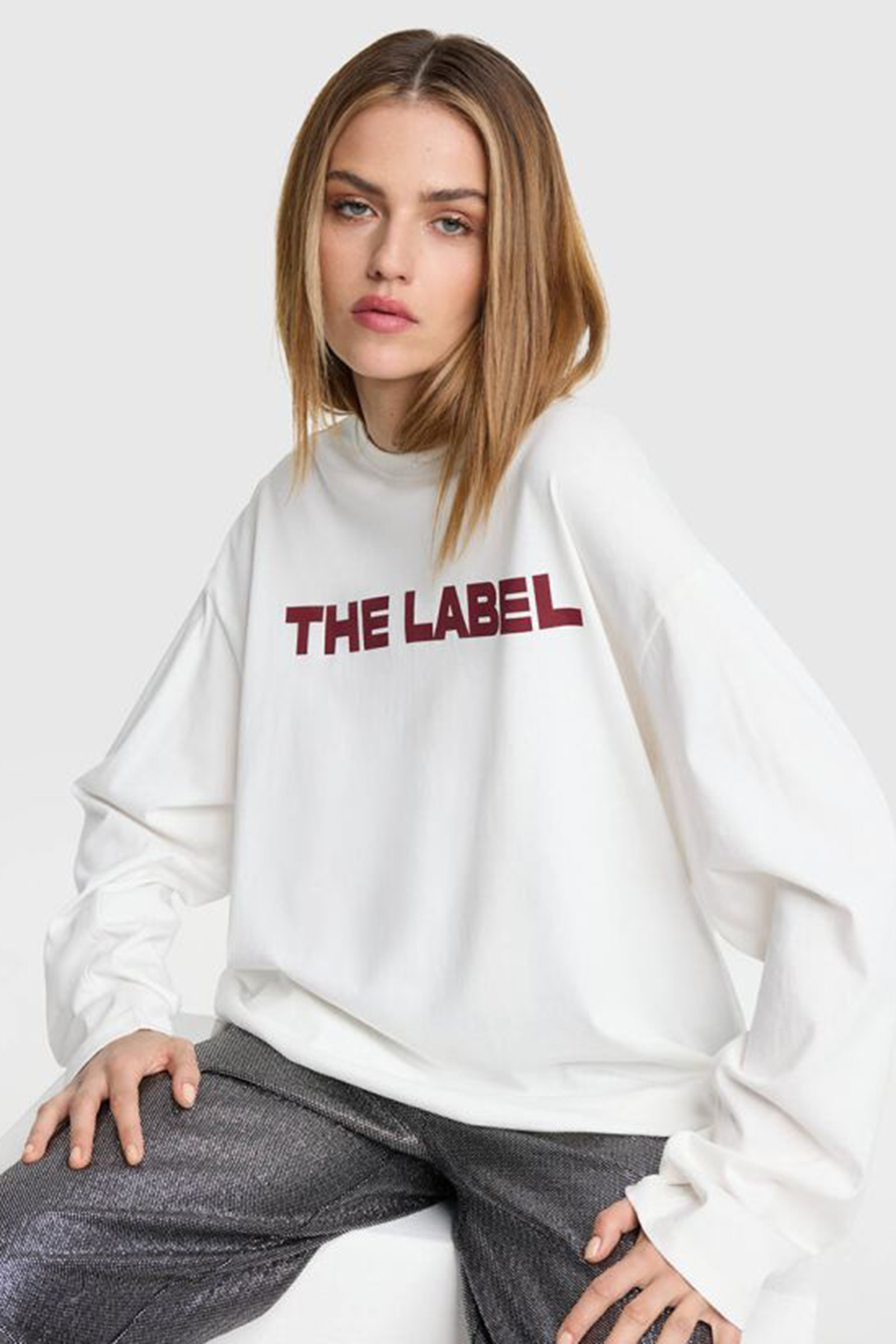 Dames t-shirt lange mouw ecru