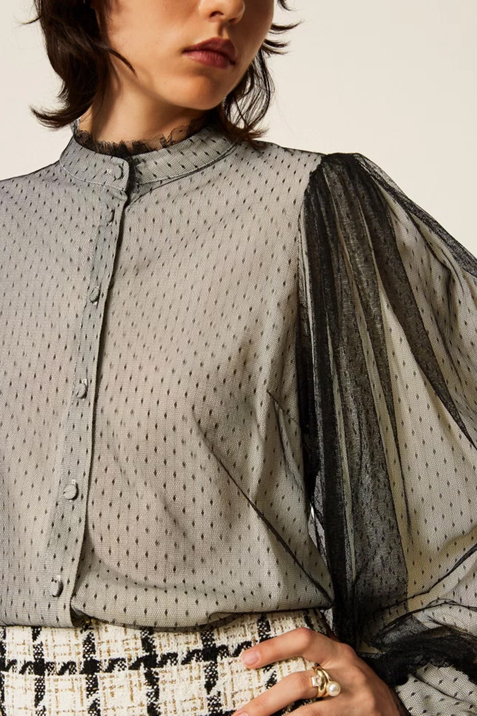 Dames blouse lange mouw zwart