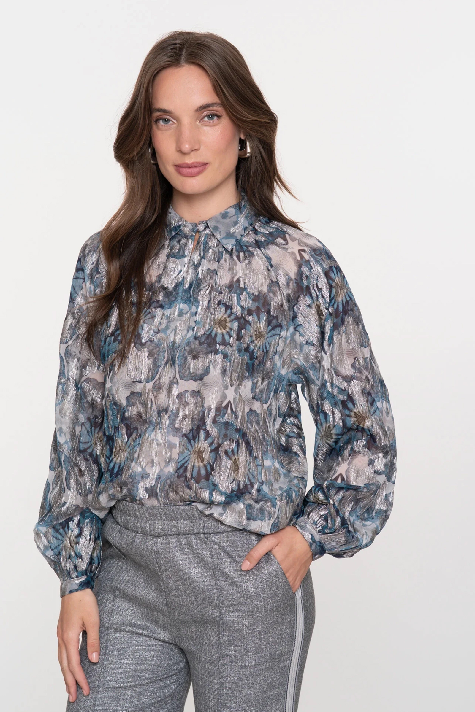 Dames blouse lange mouw blauw
