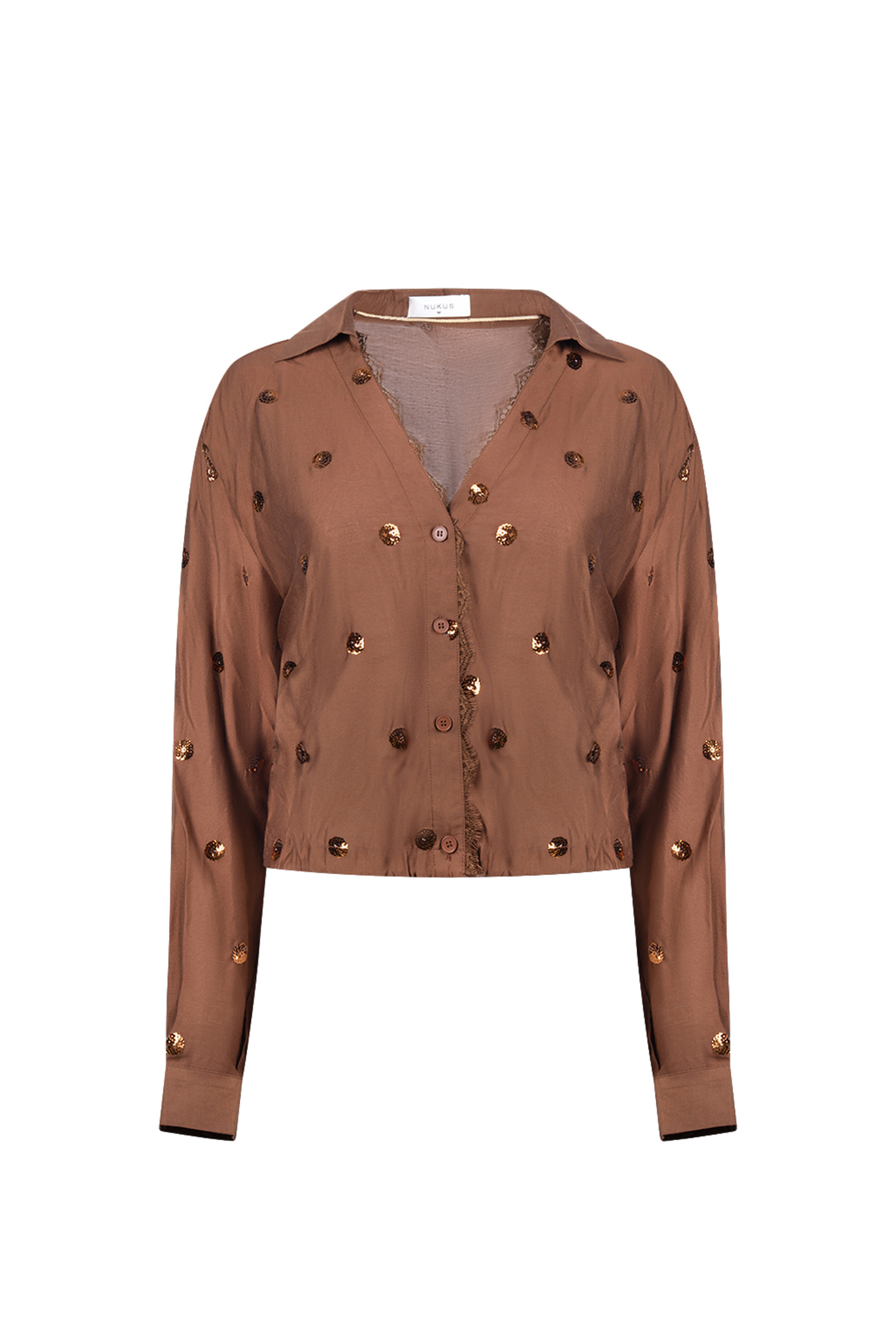 Dames blouse lange mouw bruin
