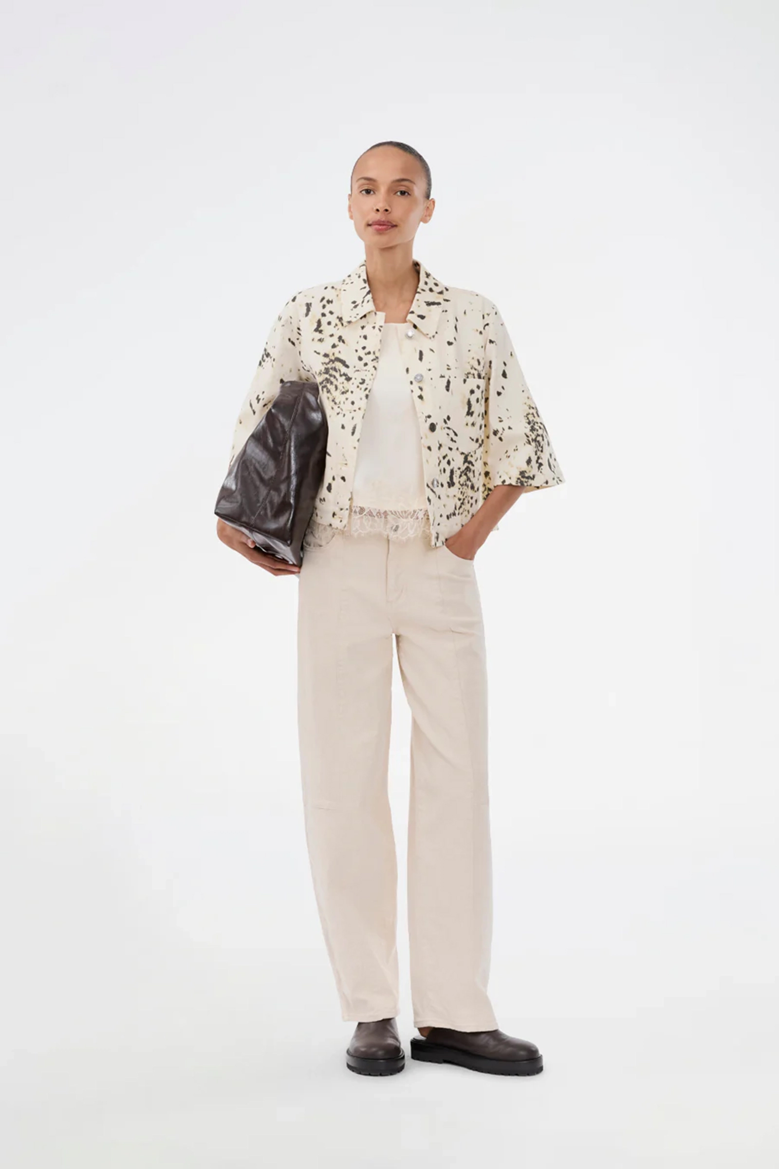 Dames blouse korte mouw bruin