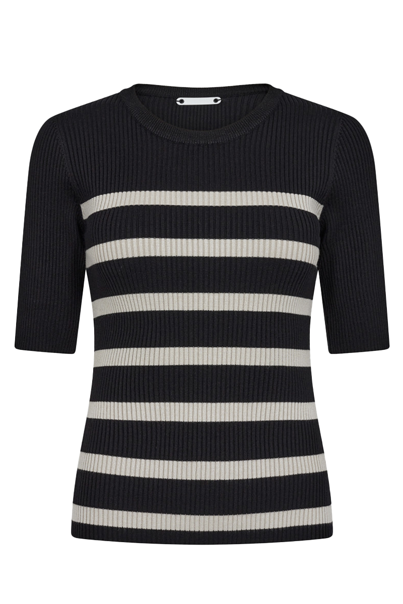 co´couture badu stripe midi sleeve knit Zwart-1 1