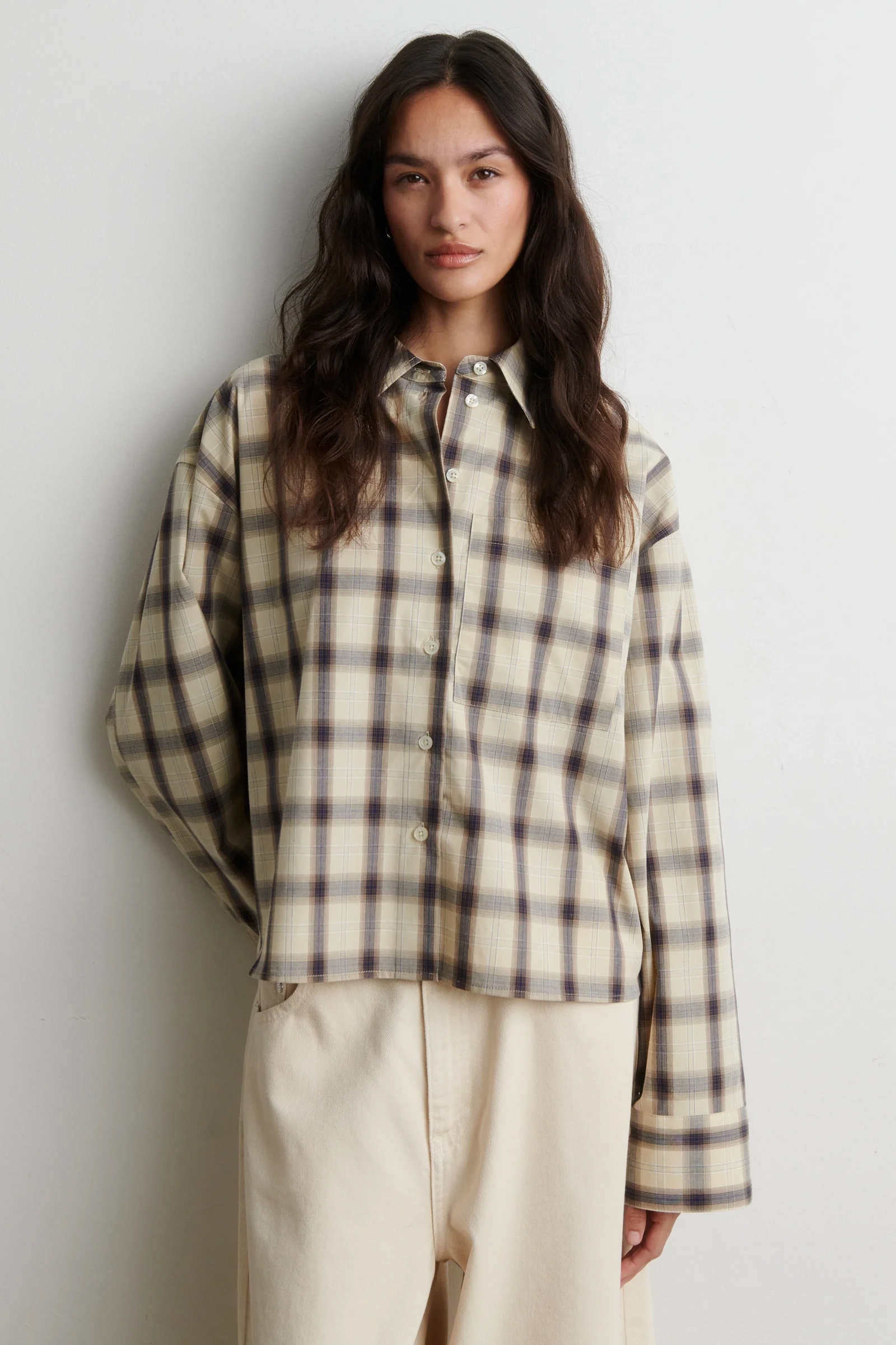 Dames blouse lange mouw bruin