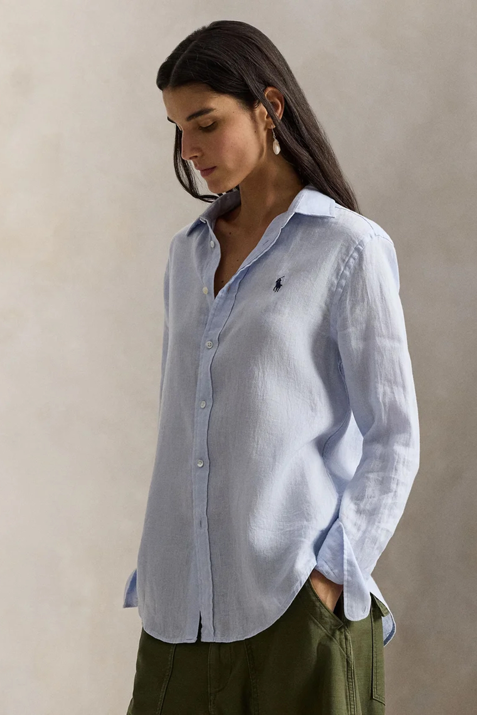 Dames blouse lange mouw blauw