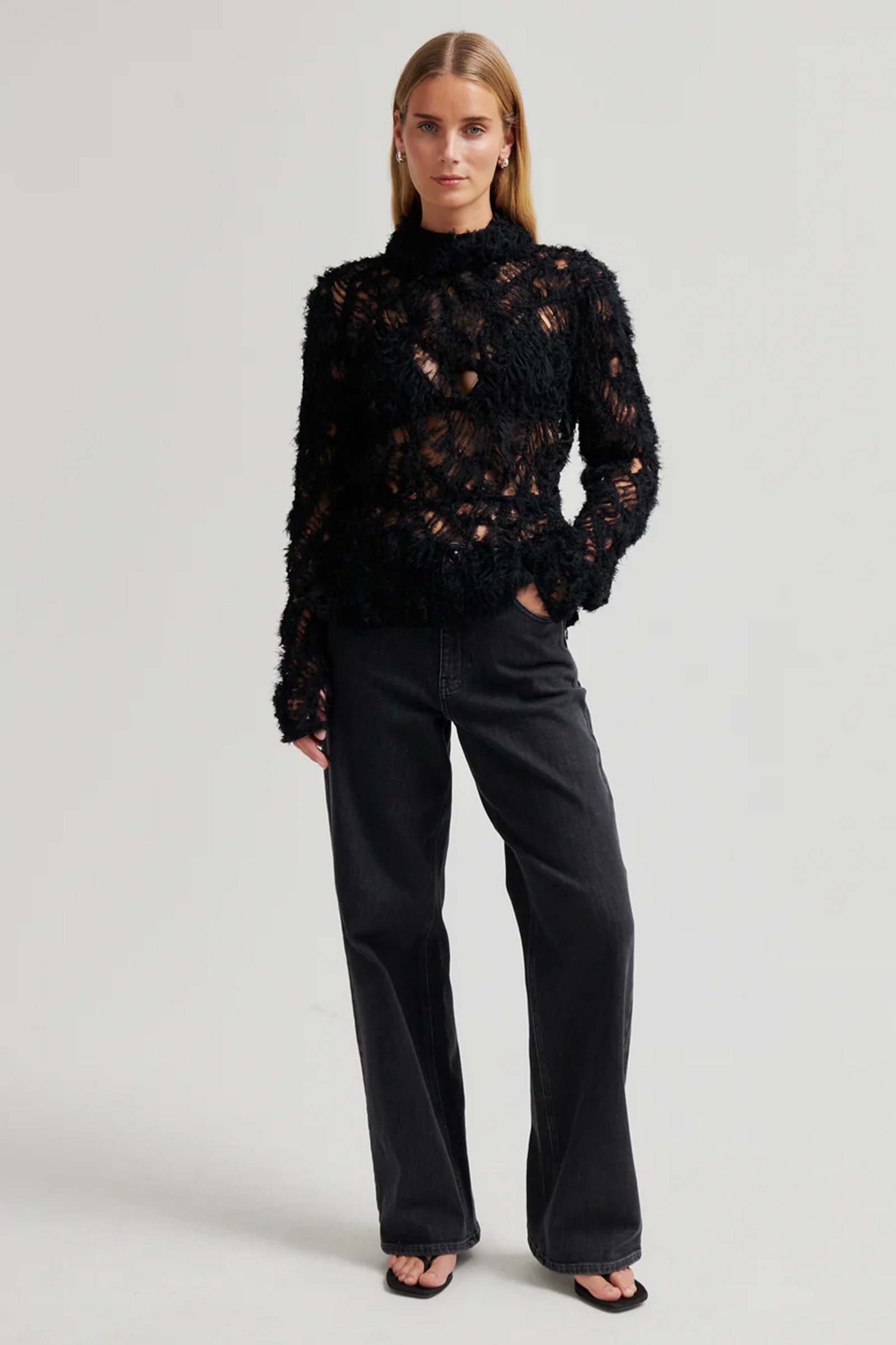 Dames blouse lange mouw zwart