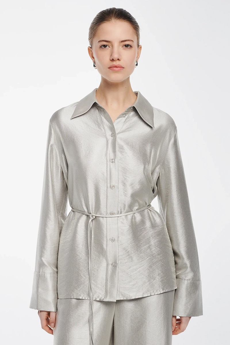 Dames blouse lange mouw grijs