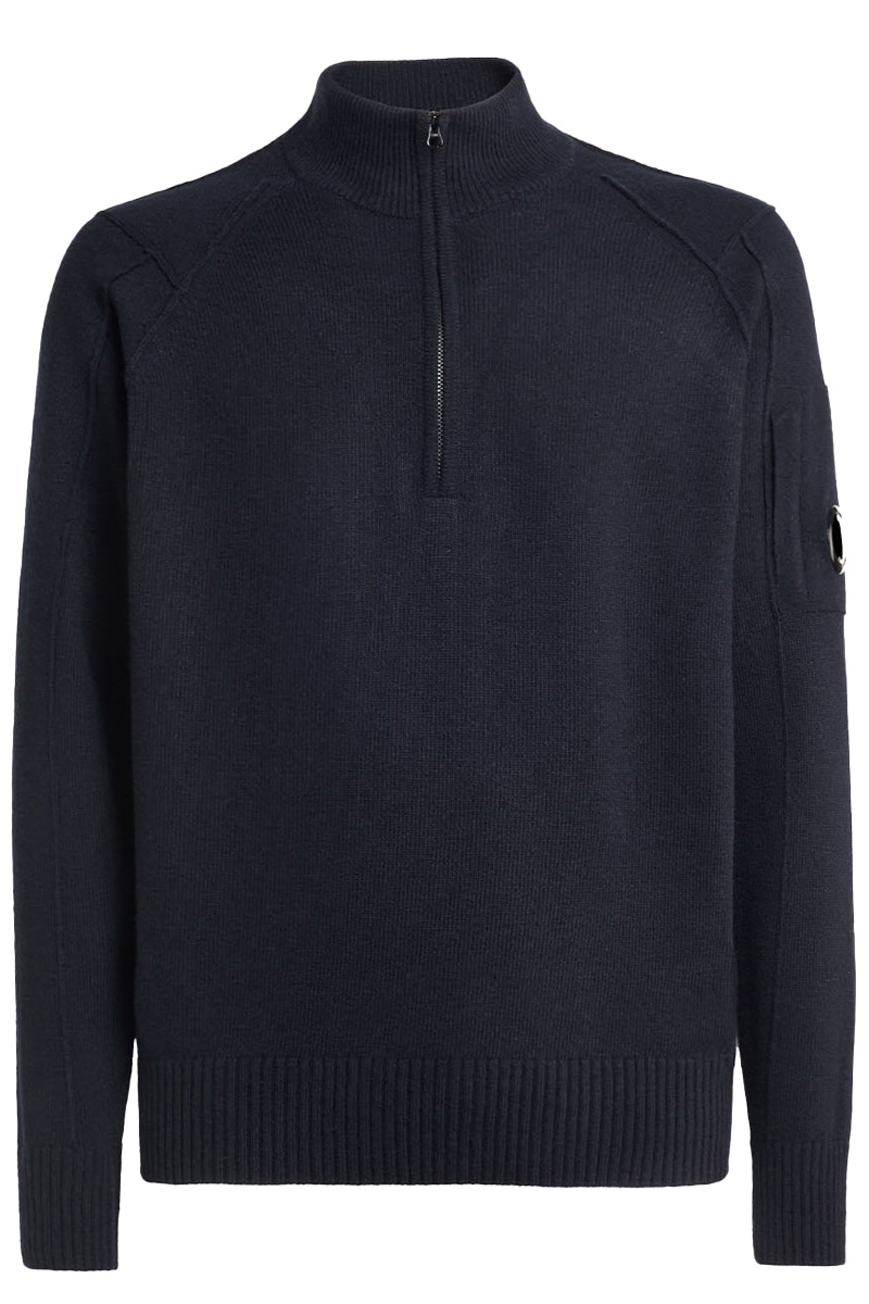 C.P. Company LAMBSWOOL QUARTER ZIPPED KNIT Blauw-1 1