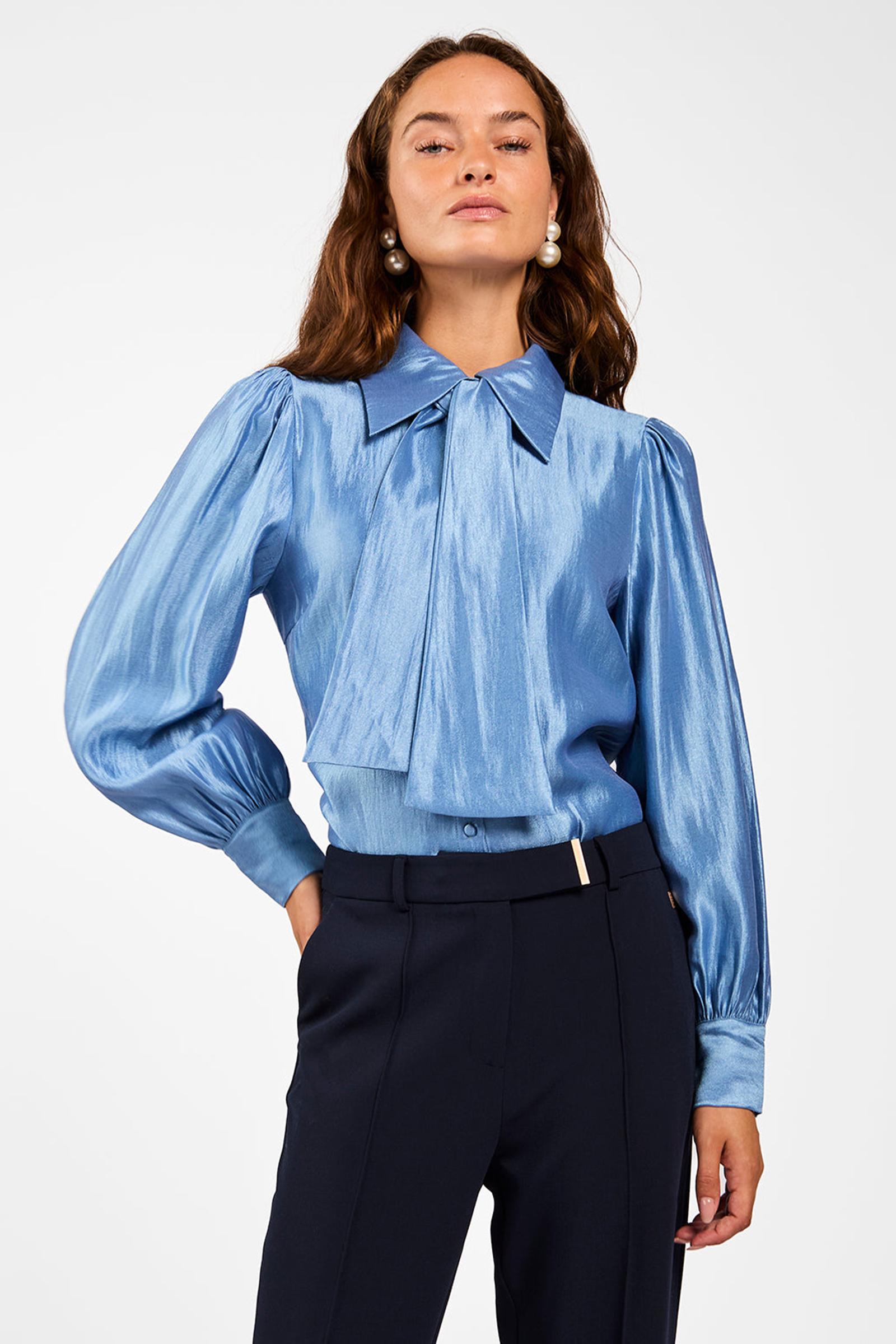 Dames blouse lange mouw blauw
