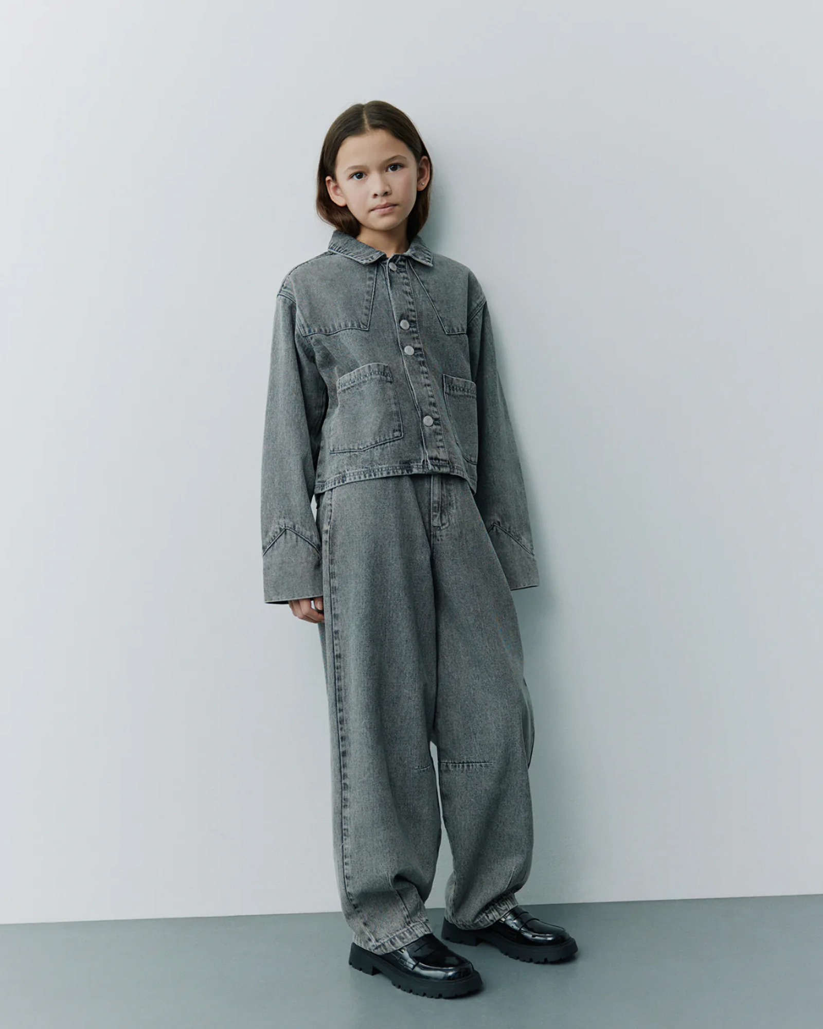 Meisjes jeans jack grijs