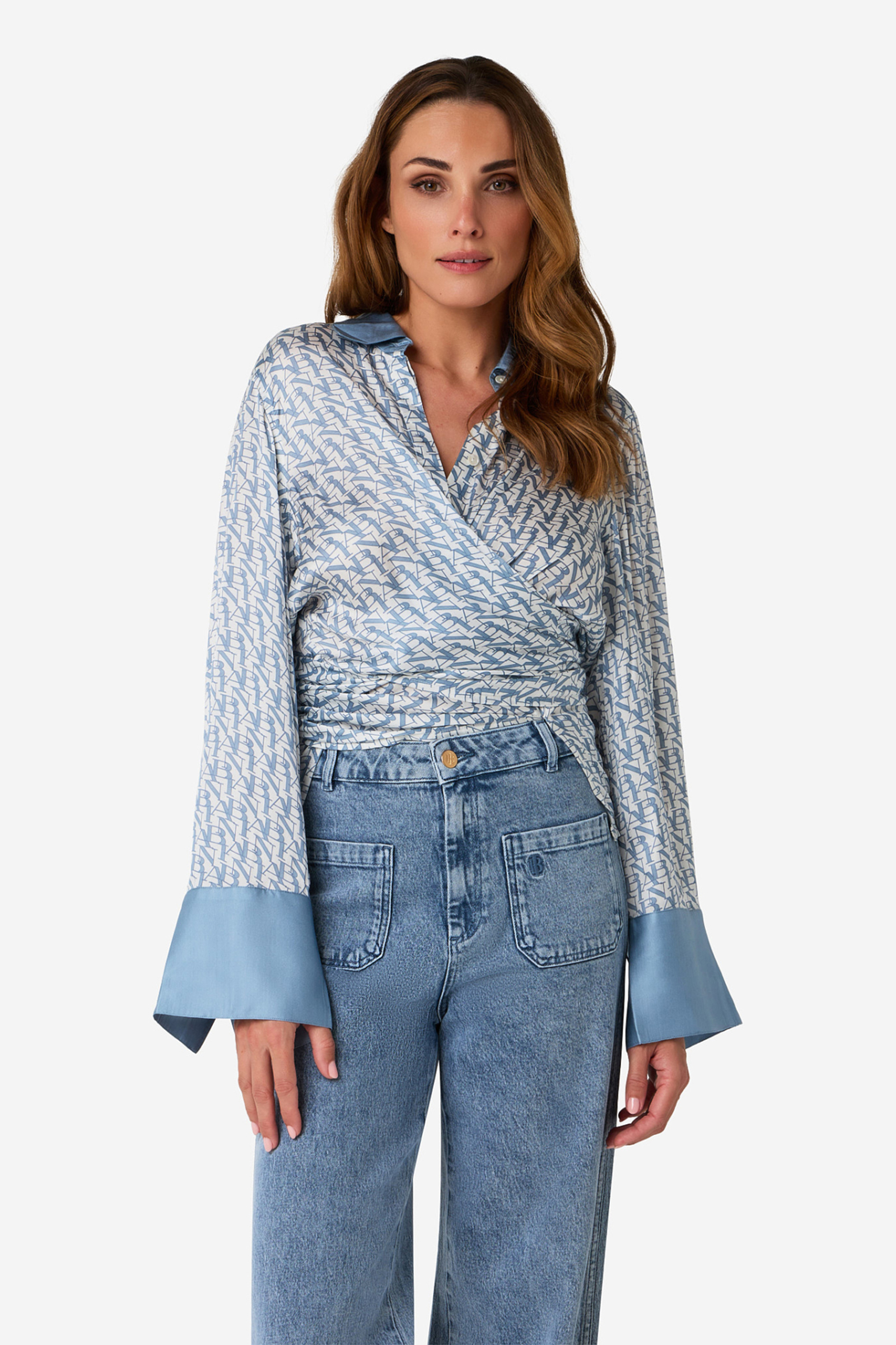 Dames blouse lange mouw blauw