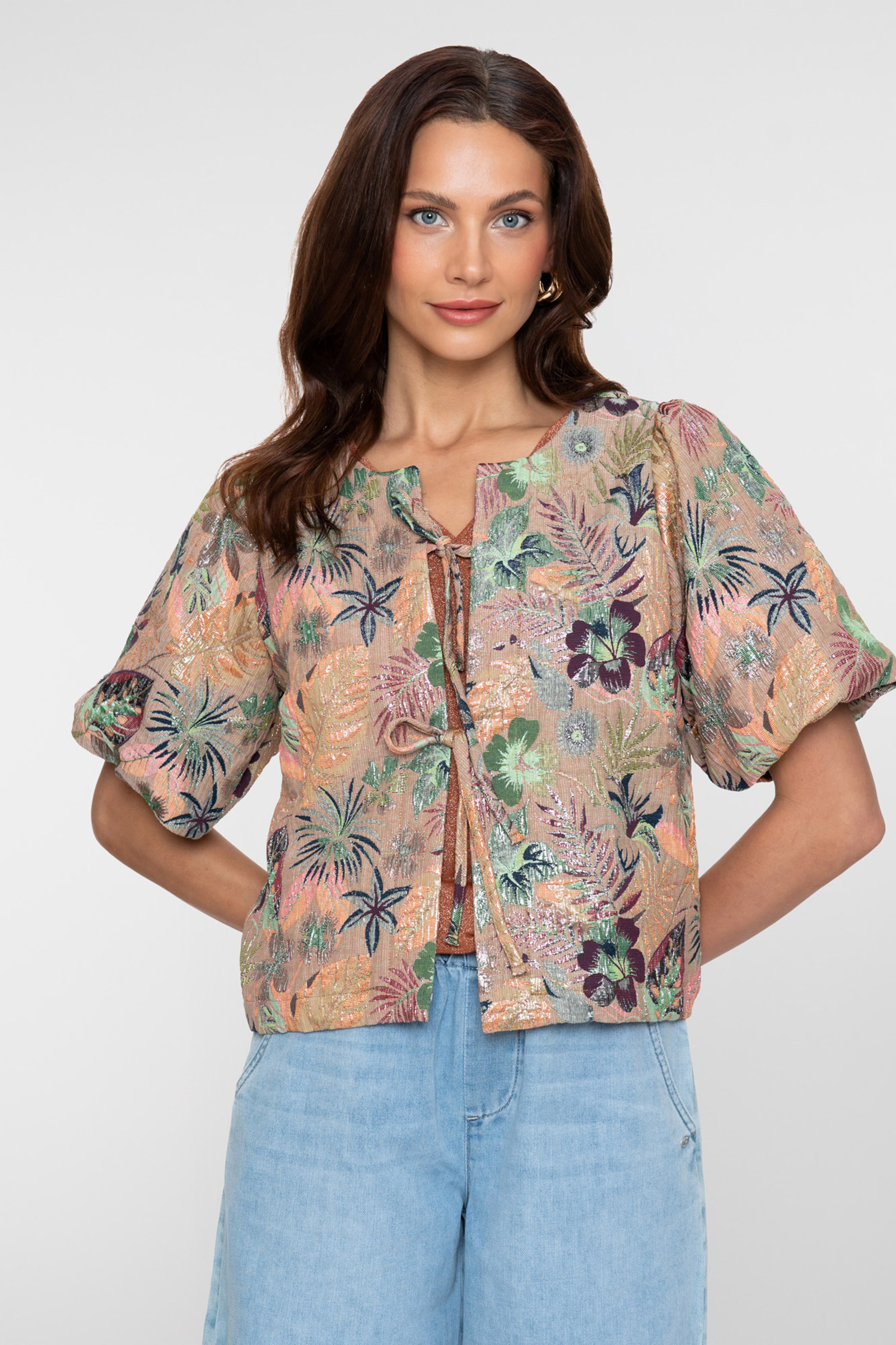 Dames blouse korte mouw bruin
