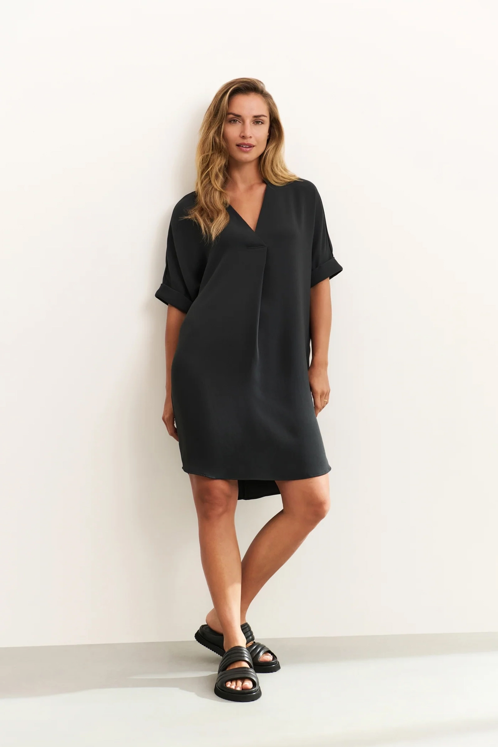 Yaya Folded short sleeve dress WASHED BLACK 2