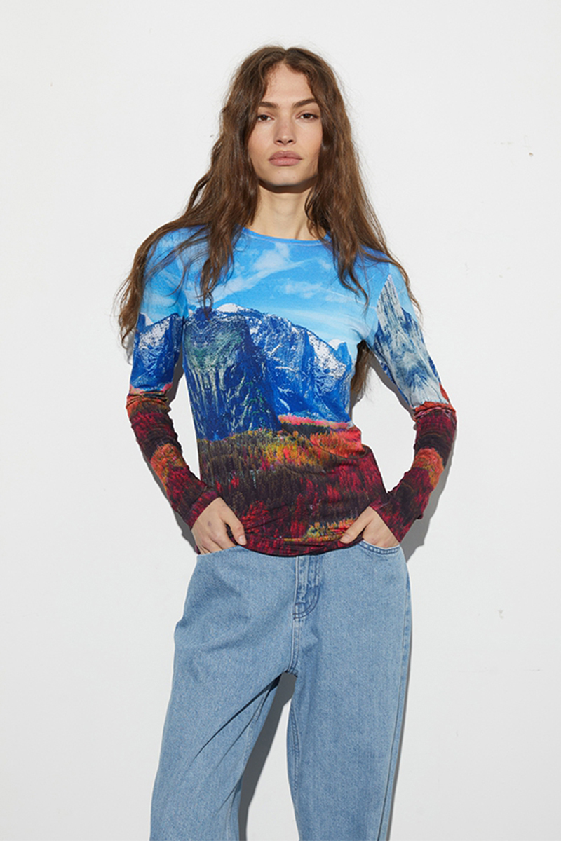 Dames t-shirt lange mouw blauw