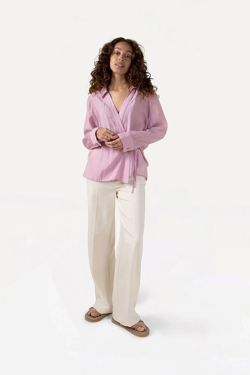 Dames blouse lange mouw rose