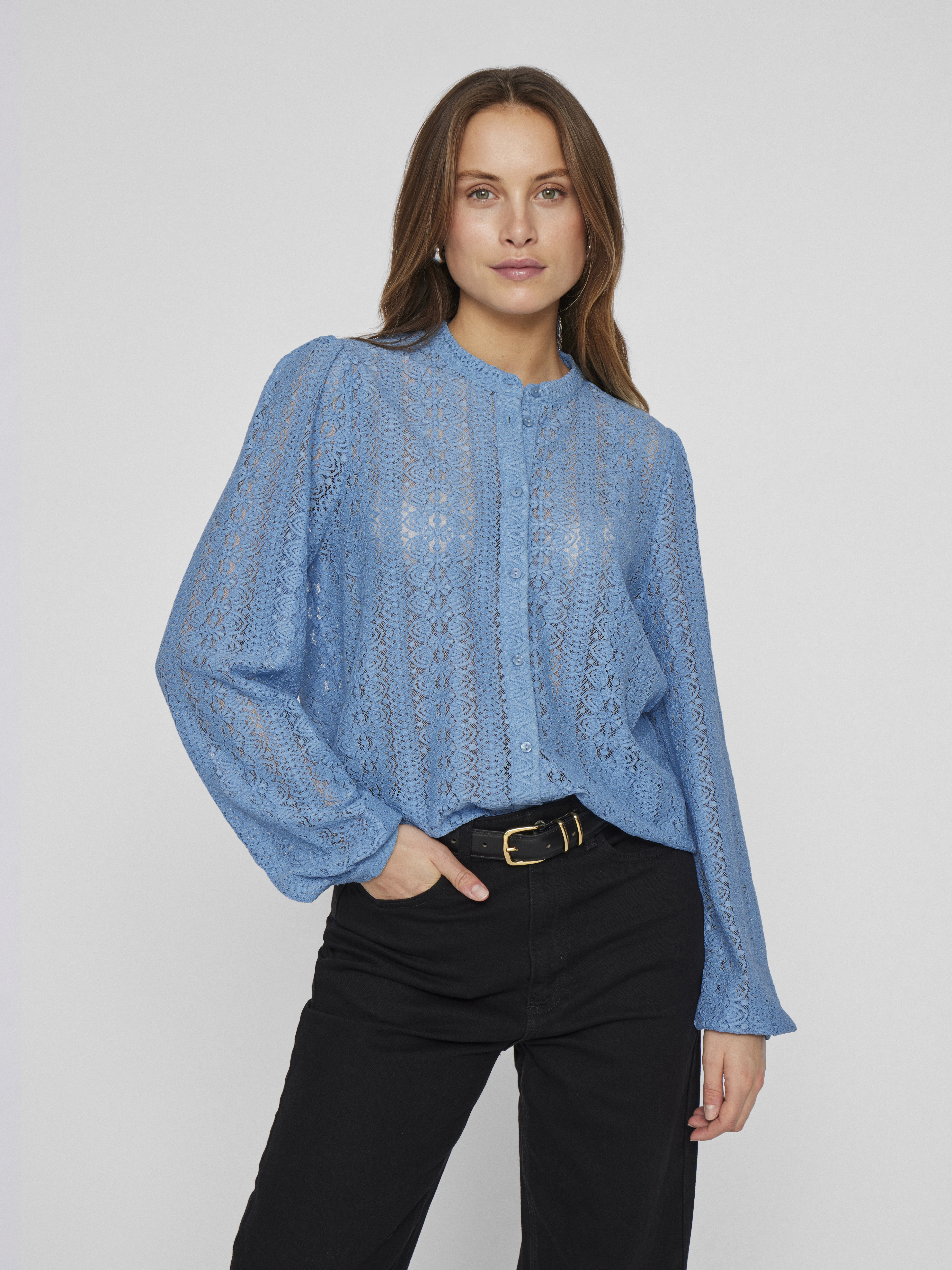 Dames blouse lange mouw blauw
