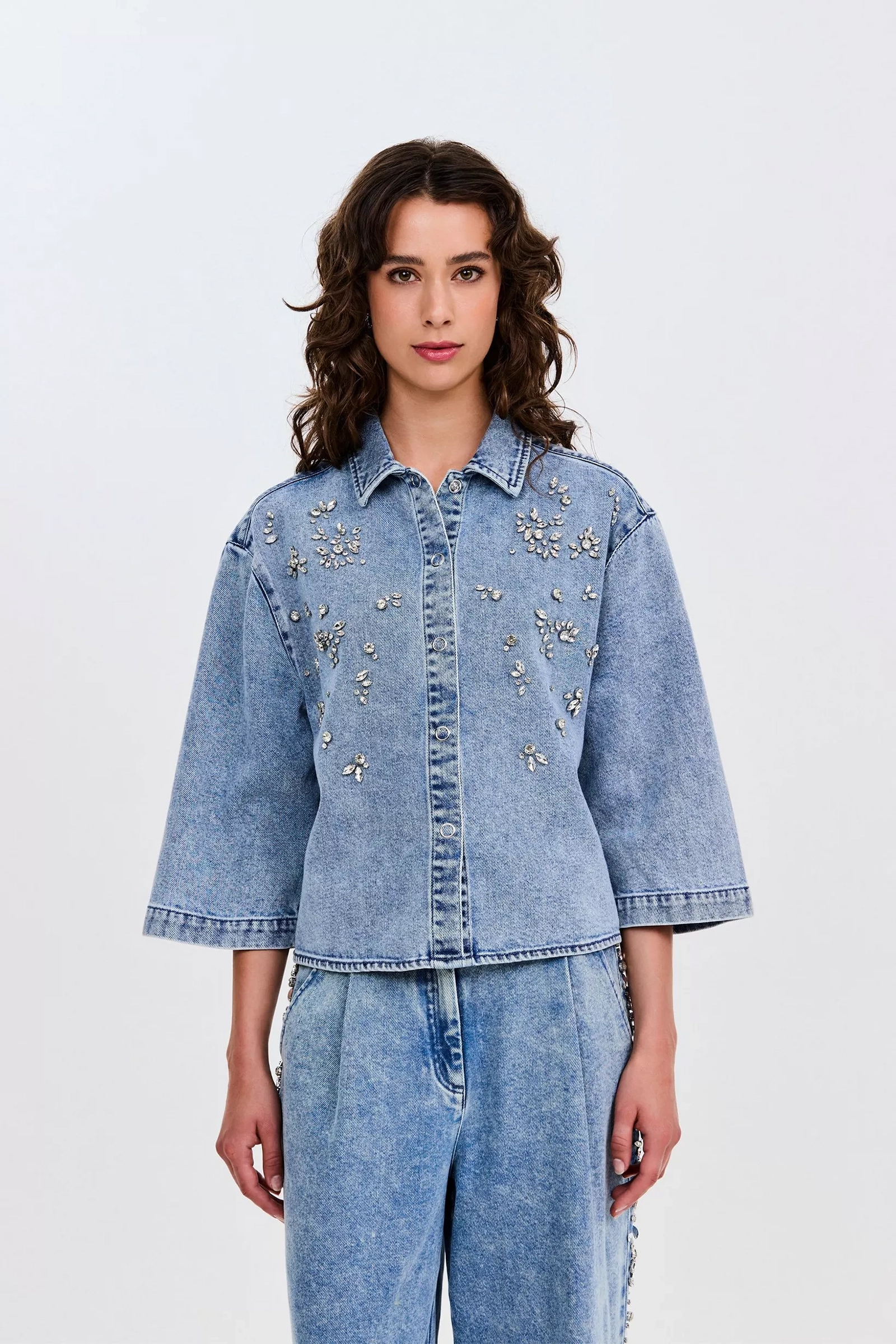 Dames blouse korte mouw blauw