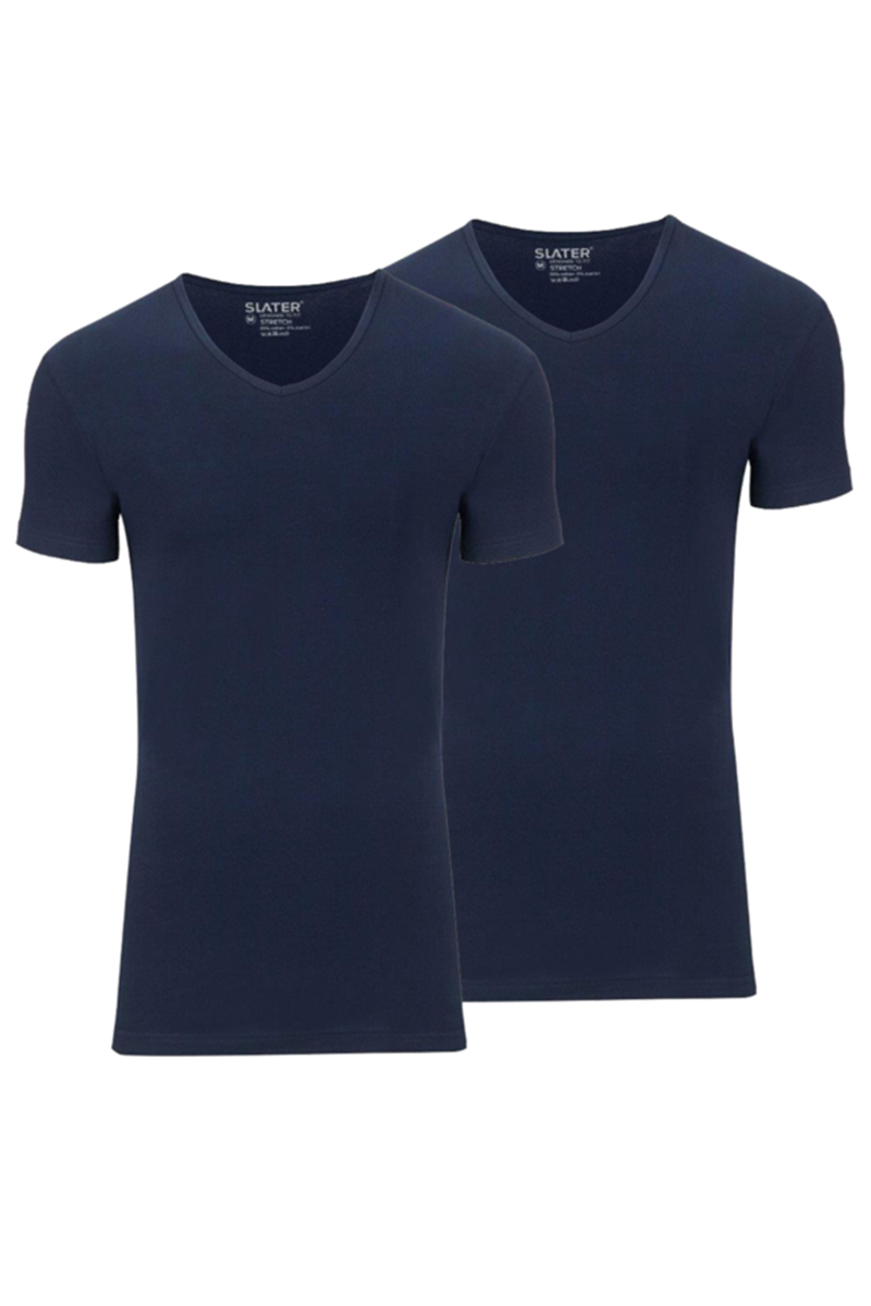 Slater STRETCH 2-pack T-shirt V-neck  s/sl Blauw-1 1