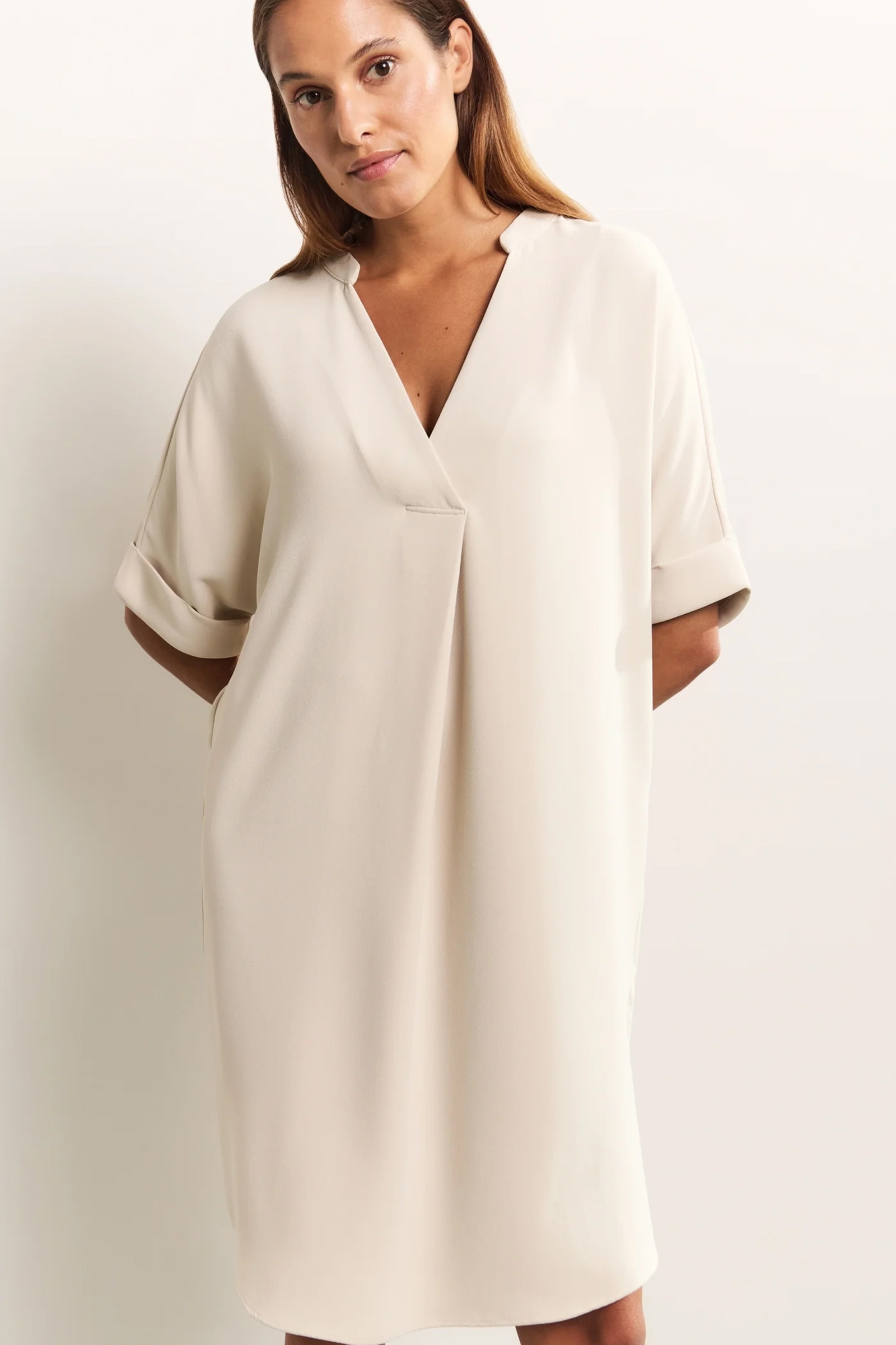 Yaya Folded short sleeve dress RAINY DAY BEIGE 2