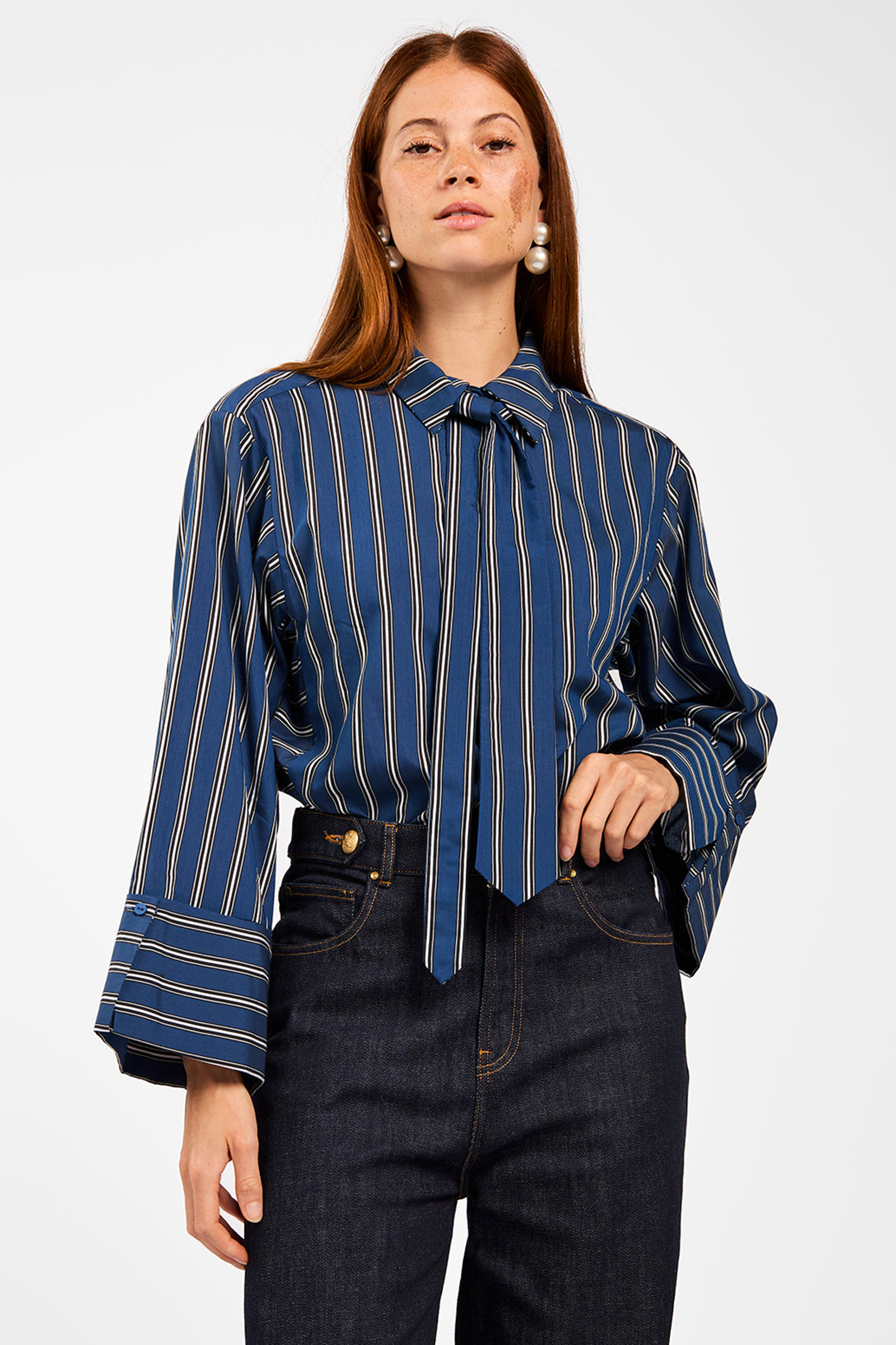 Dames blouse lange mouw blauw