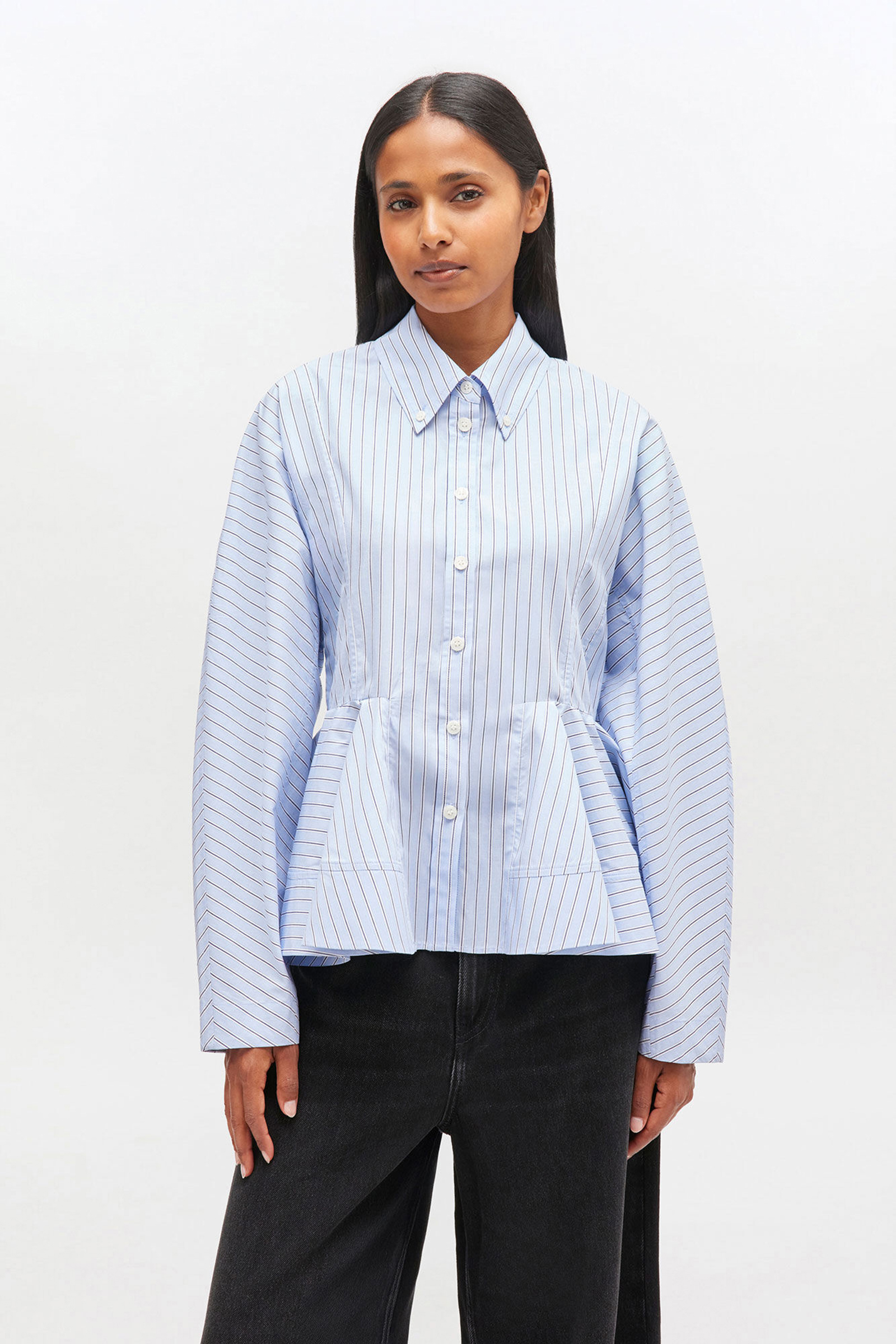 Dames blouse lange mouw blauw