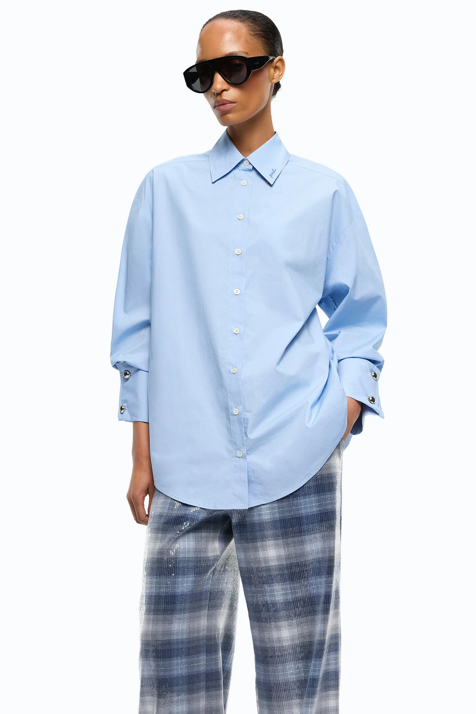 Dames blouse lange mouw blauw