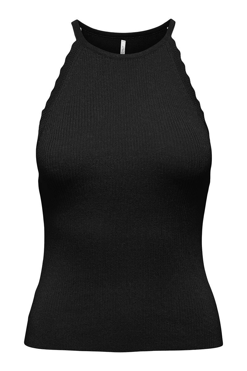 Only ONLGEMMA SL SCALLOP HLTNECK TOP KNT Zwart-3 1