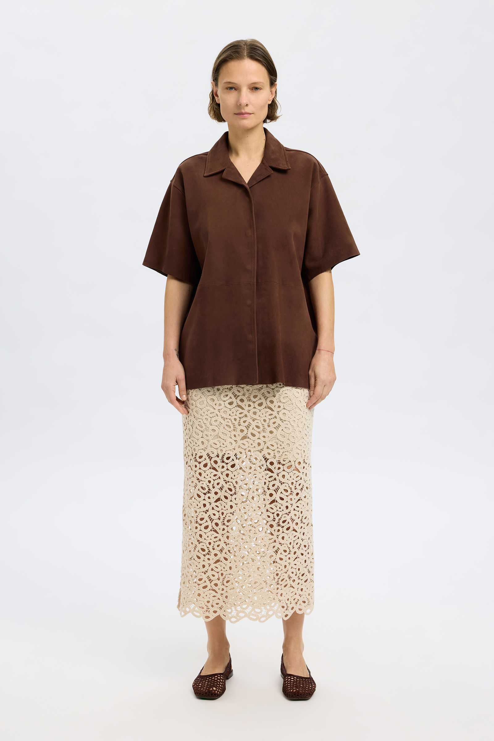 Dames blouse korte mouw bruin
