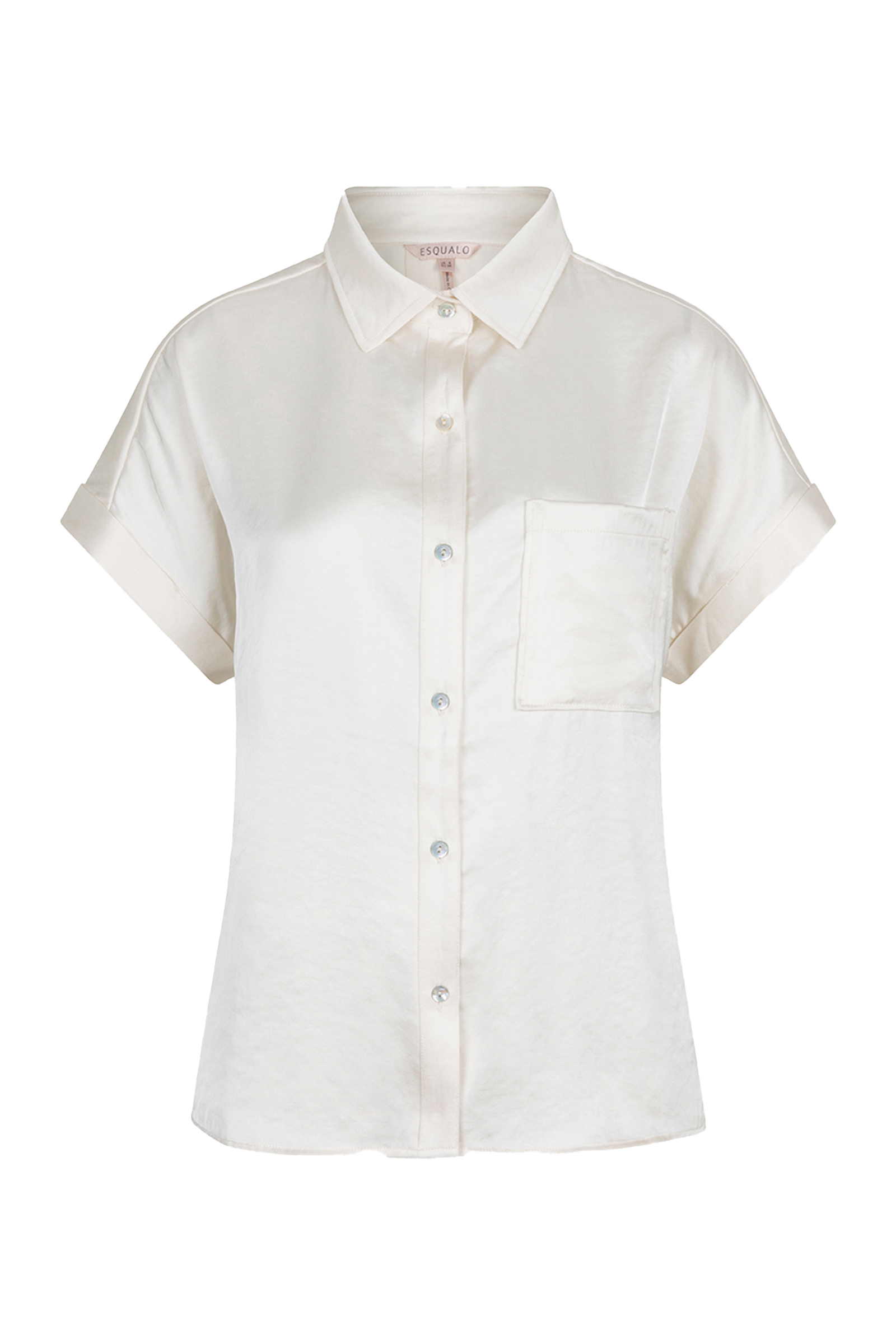 Esqualo Blouse s/slve pocket satin look Ecru-1 1