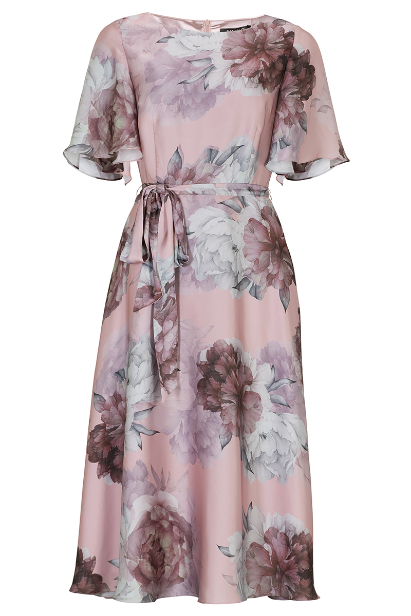 Swing Cocktailkleid aus bedrucktem Satin Rose-1 1