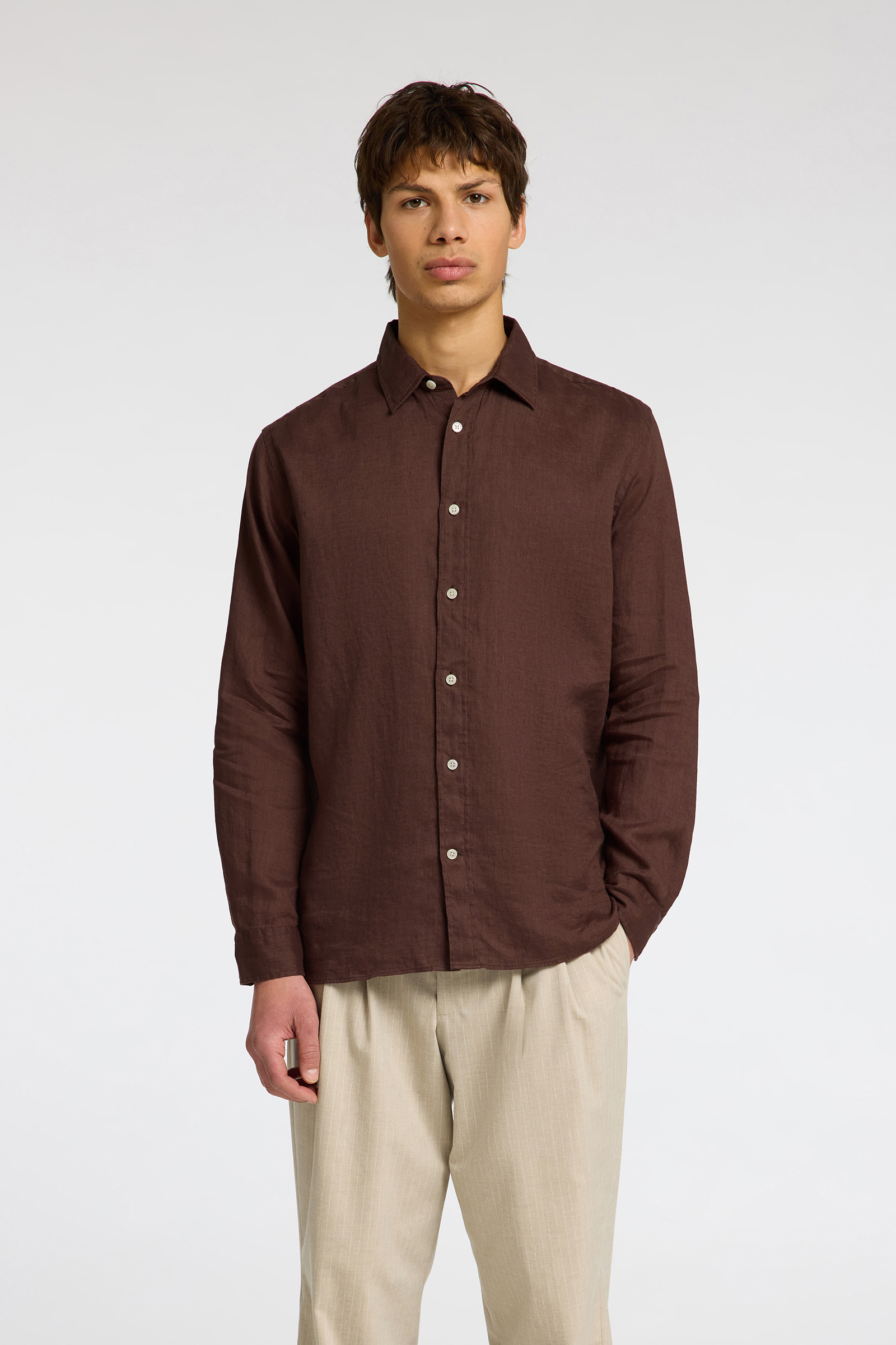 Heren overhemd lm casual bruin