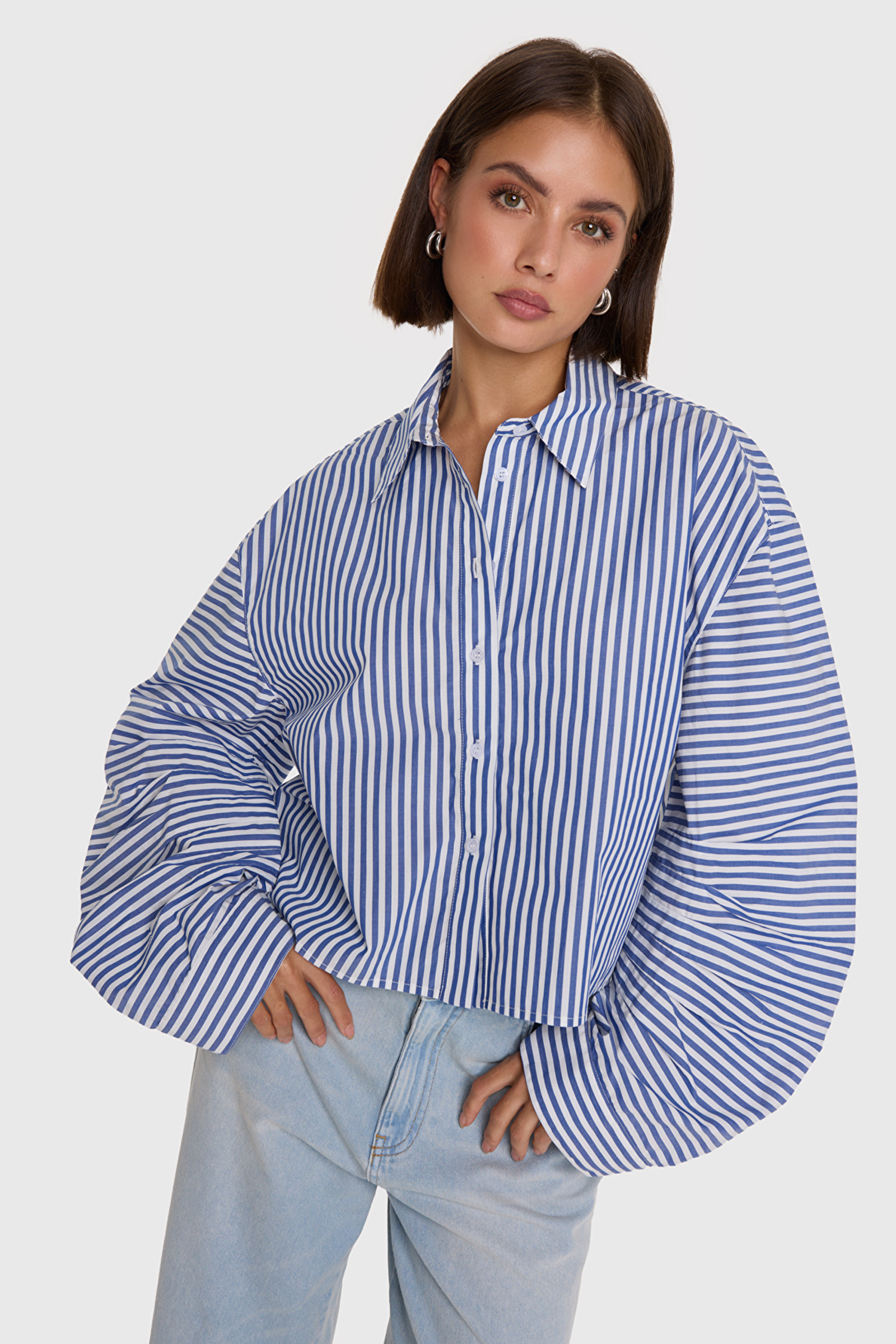 Dames blouse lange mouw blauw
