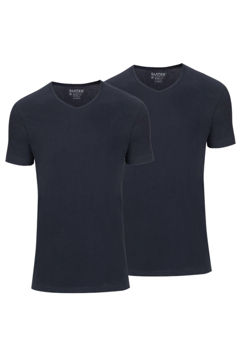 Slater BASIC FIT 2-pack T-shirt V-neck  s/ Blauw-1 1