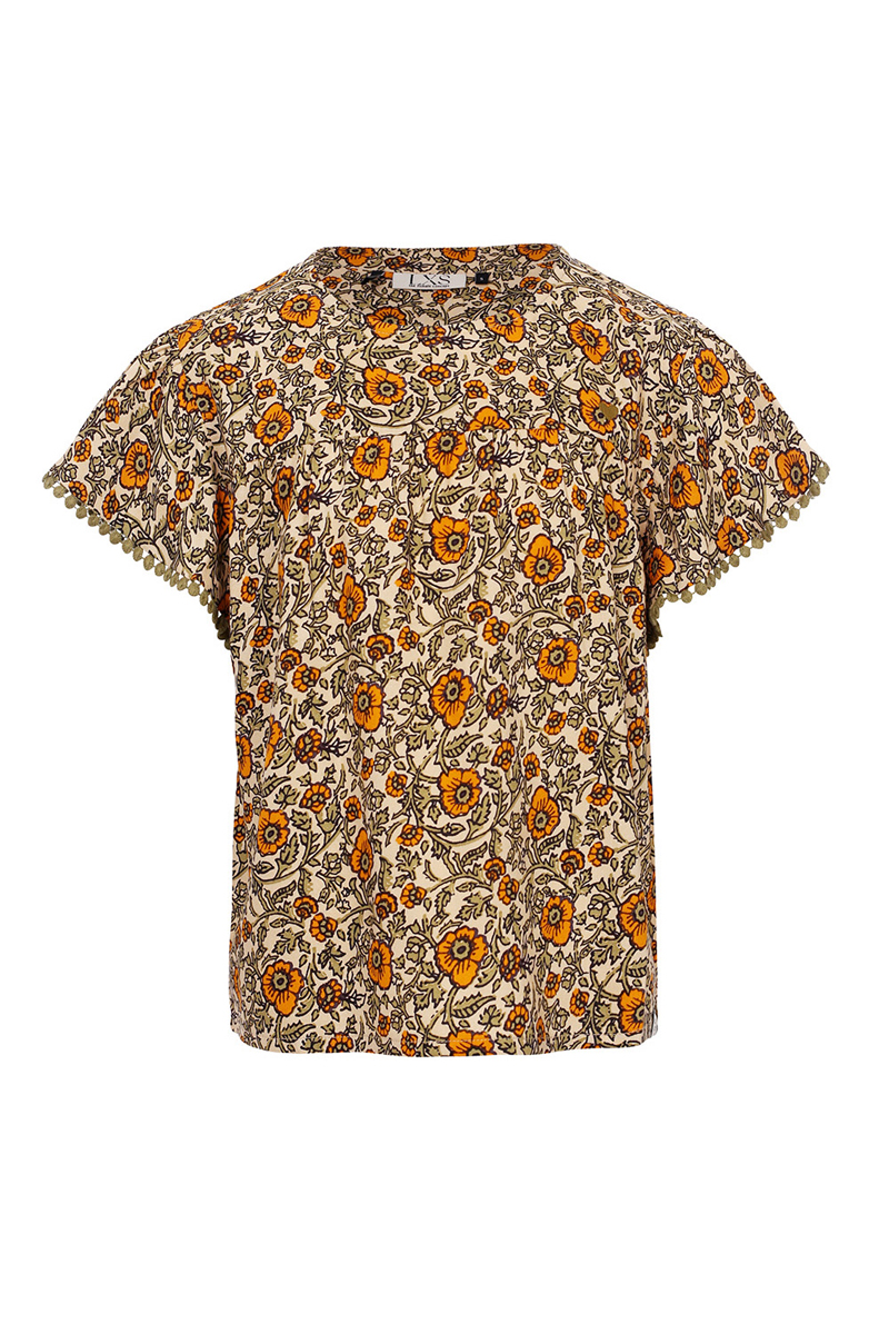 Meisjes blouse korte mouw oranje