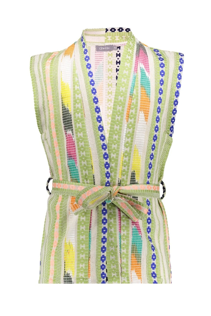Geisha Gilet fancy woven multicolour Groen-1 1