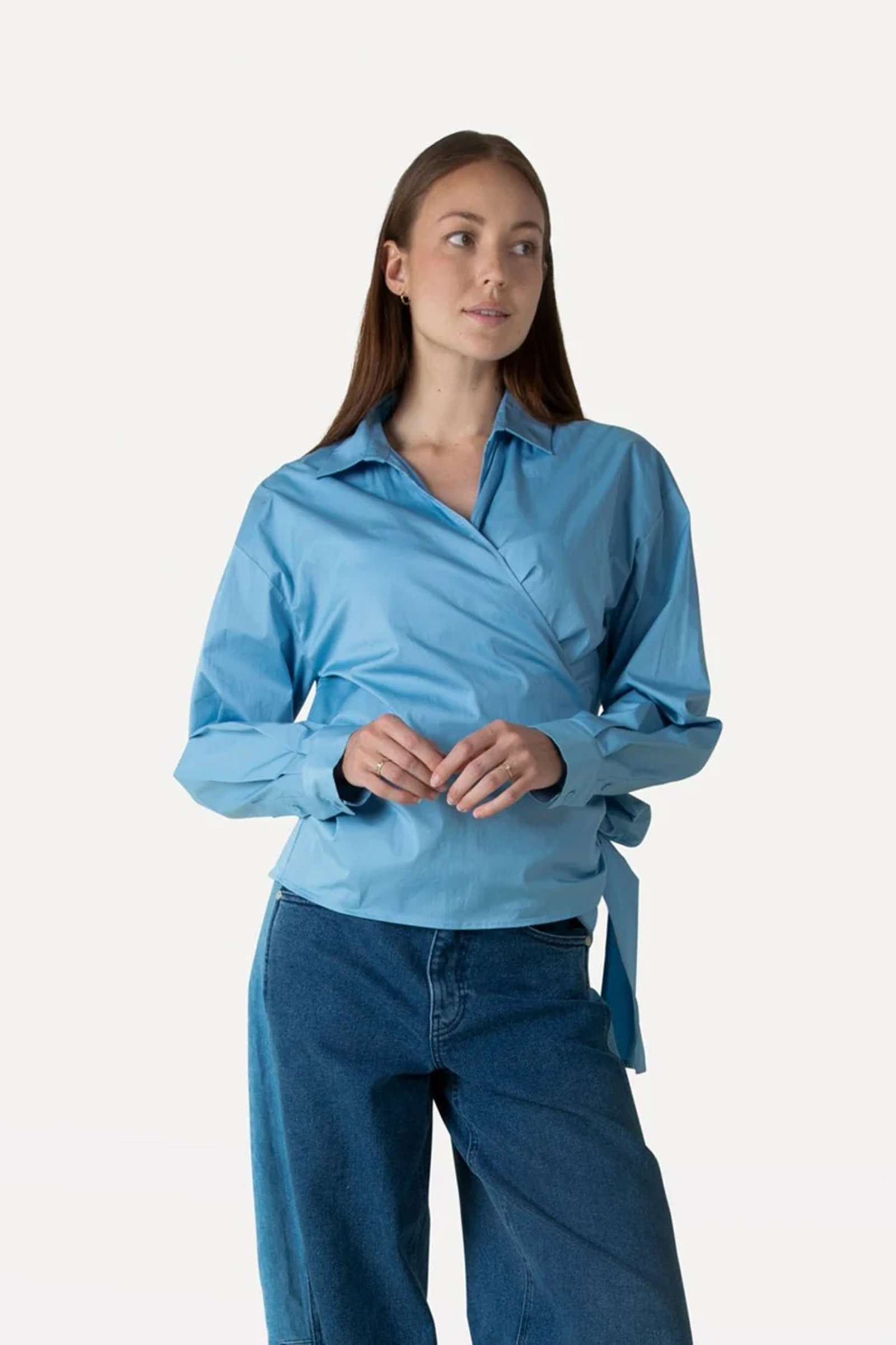 Dames blouse lange mouw blauw