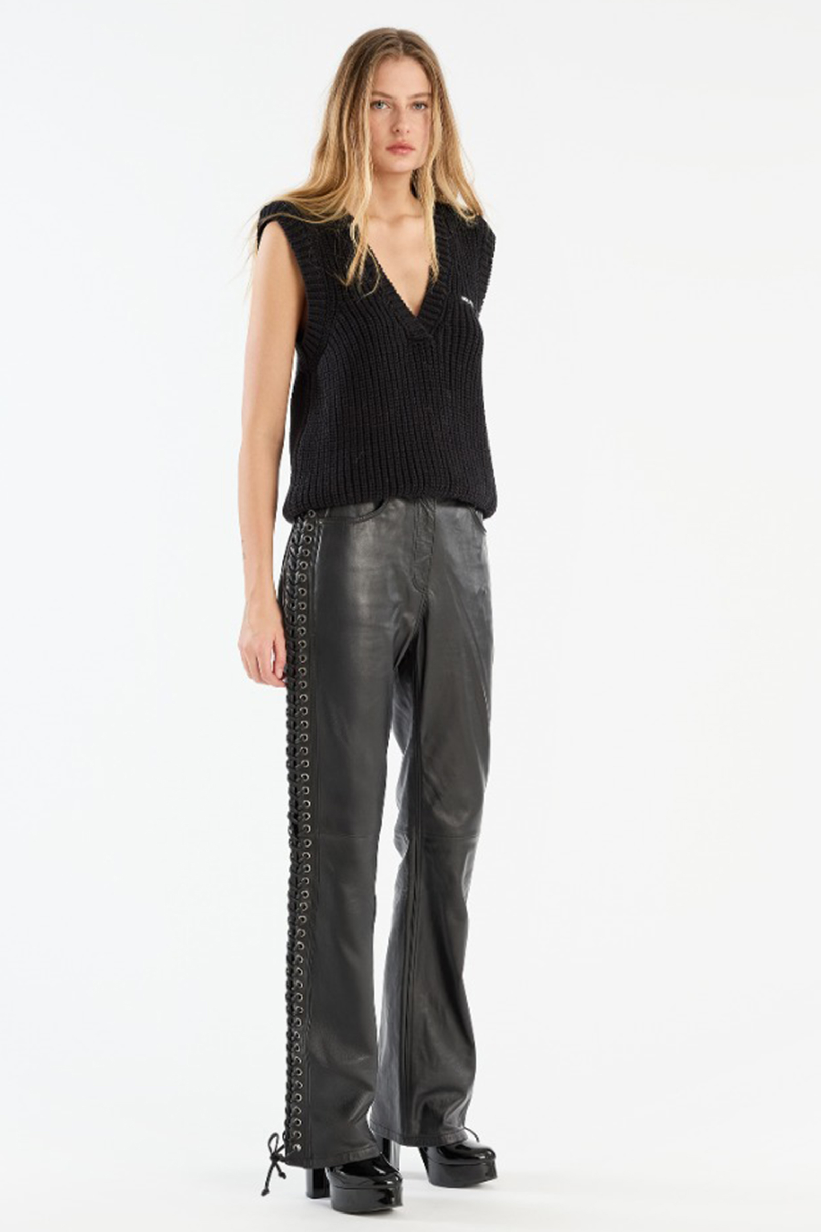 Dames leren broek zwart