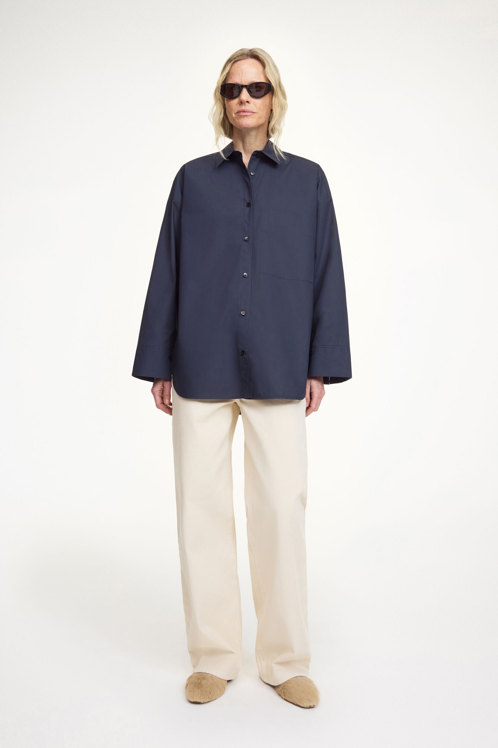 Dames blouse lange mouw blauw