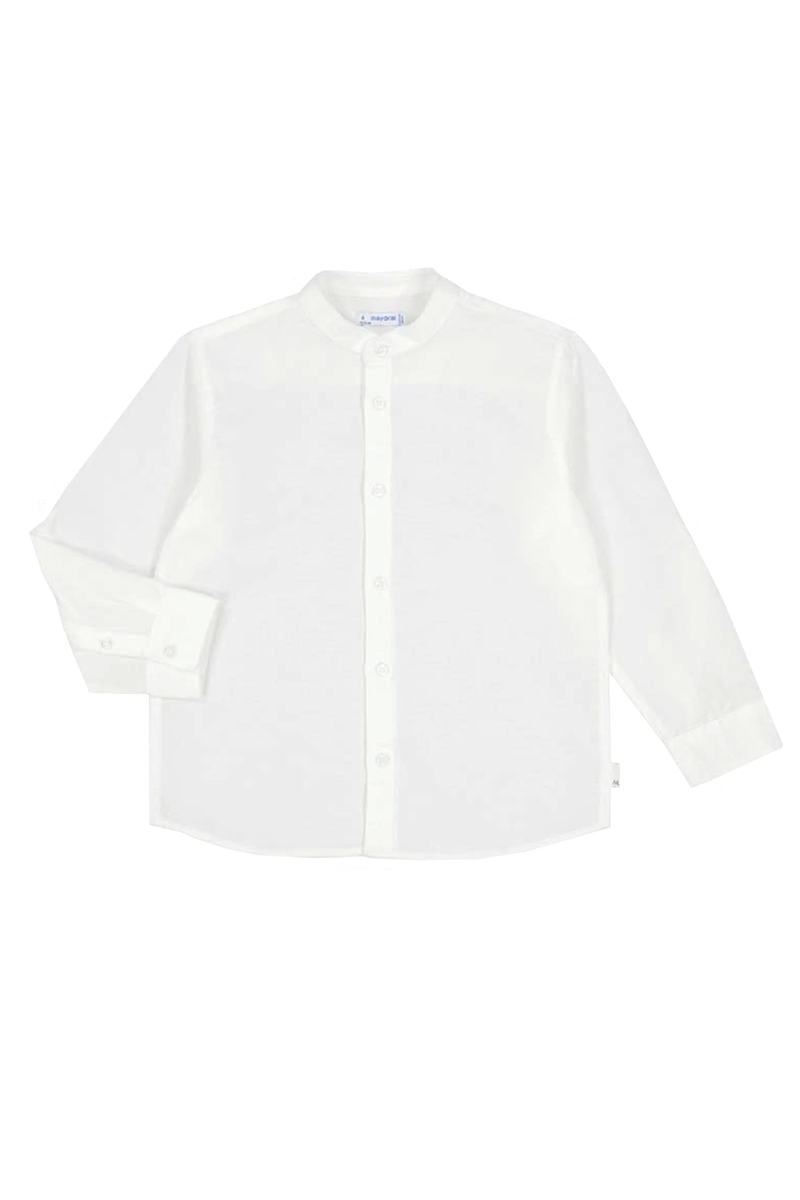 Mayoral L/s mao collar linen shirt Wit-1 1