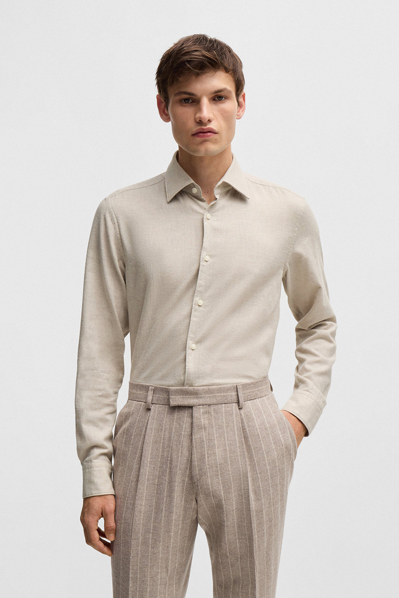 Heren overhemd lm casual bruin