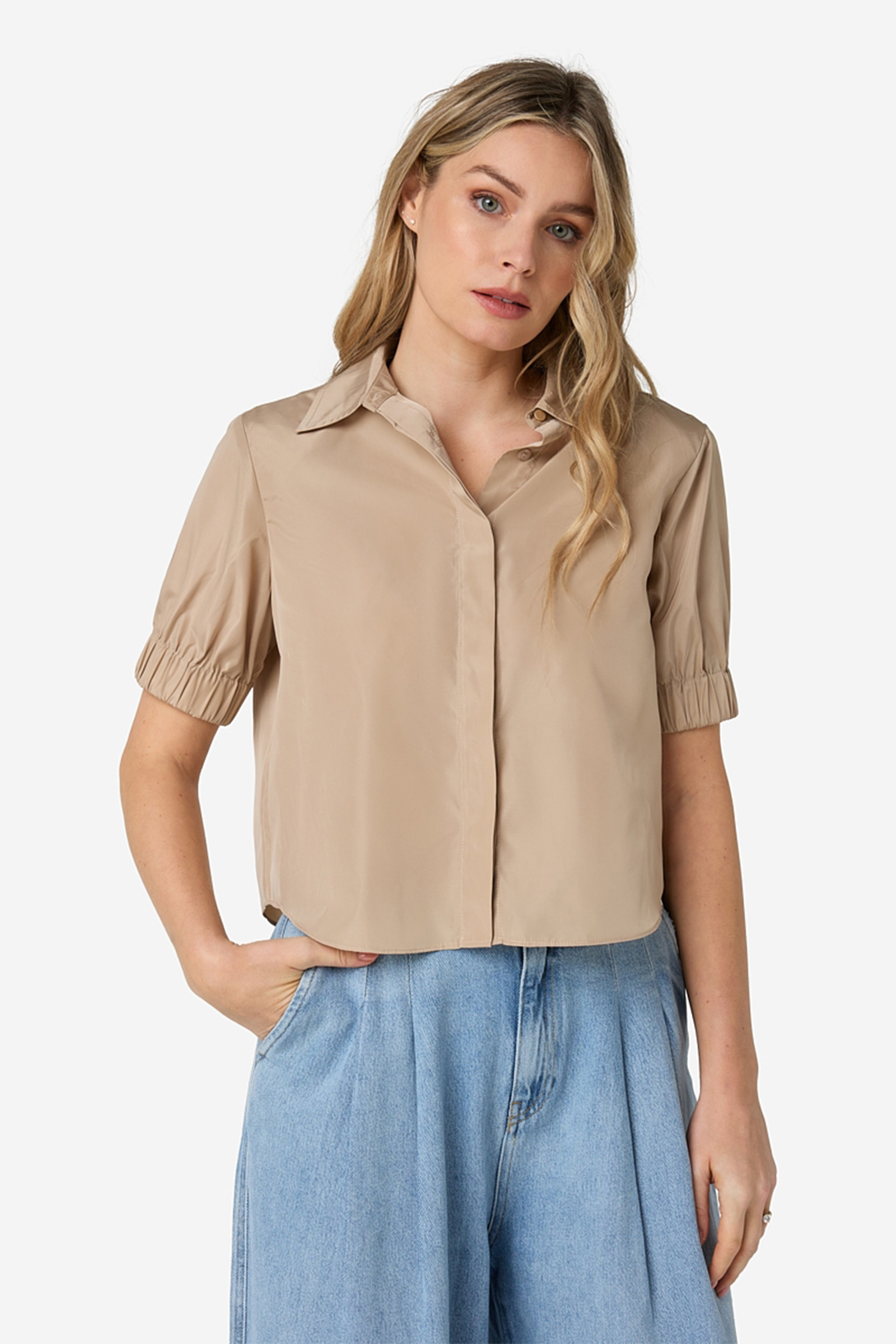 Dames blouse korte mouw bruin