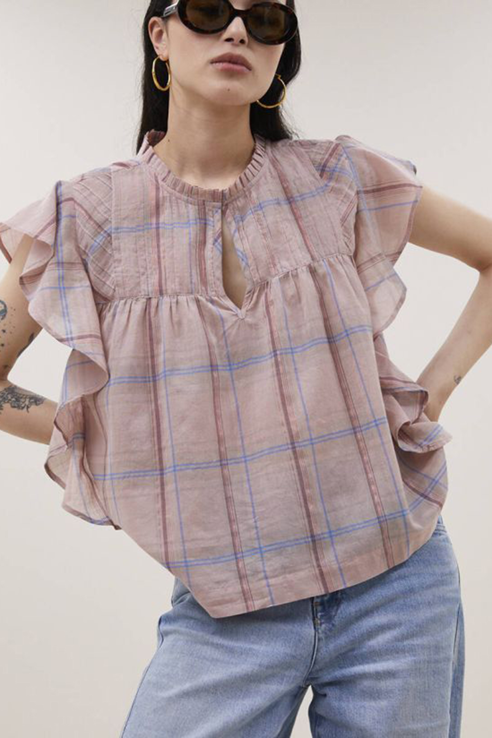 Dames blouse korte mouw rose