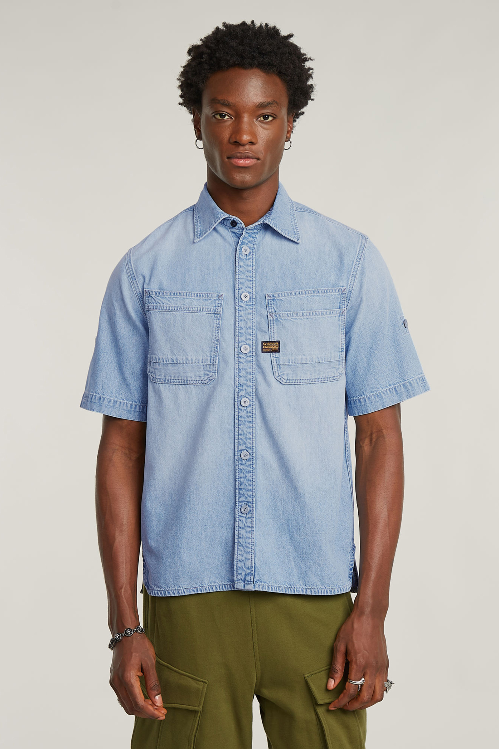 G-Star Slanted double pocket regular shirt s\s Blauw-1 2